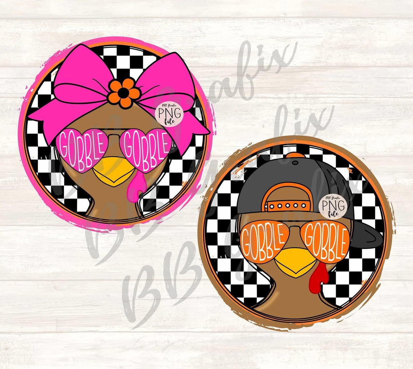 Girl & Boy Gobble - Boy with Hat + Girl with Bow - No Name - TSHIRT - (JERZEE/Gildan)