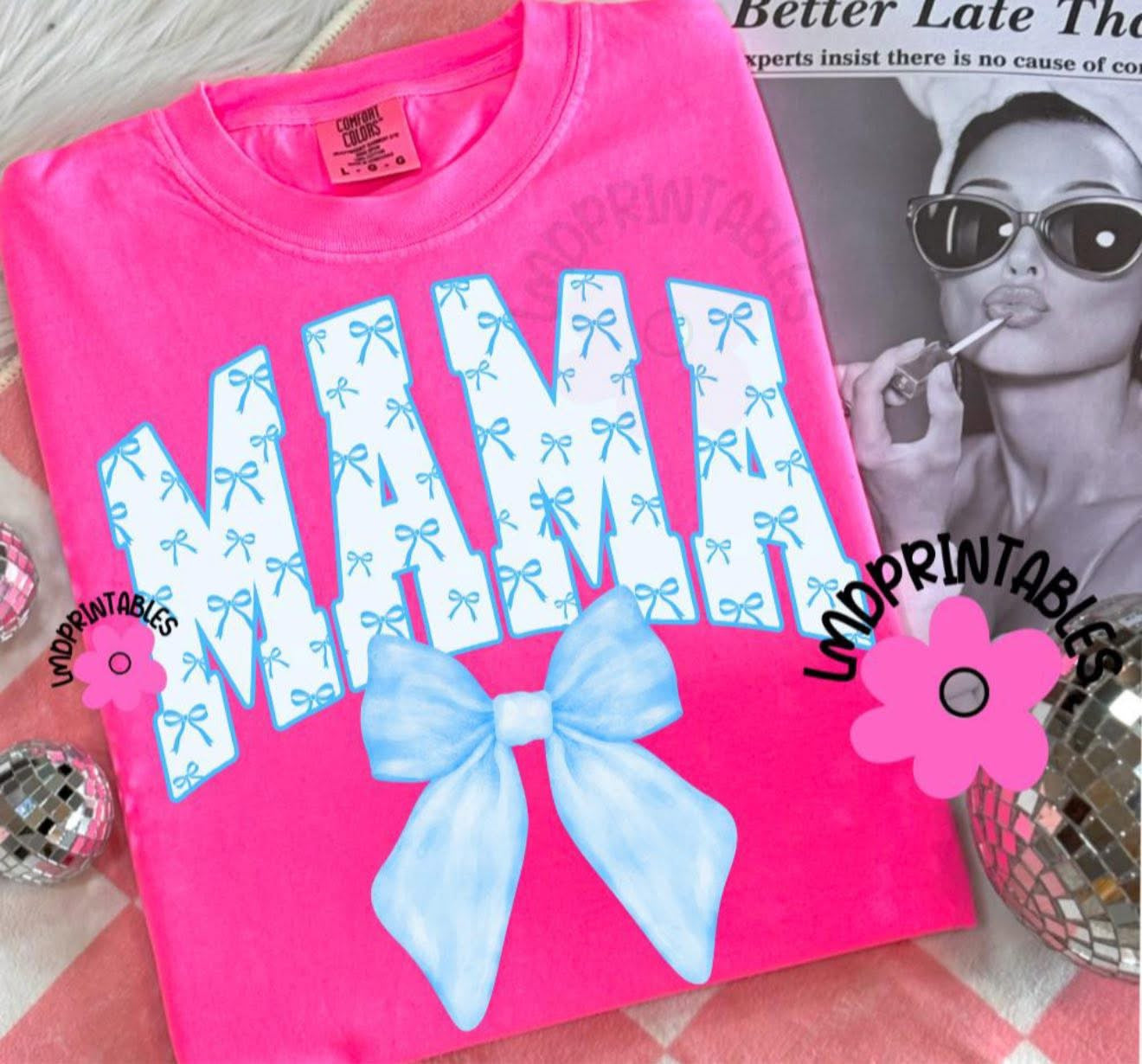 MAMA with Bows Inside Letters & Big Bow - T SHIRT - (Comfort Color/Bella)
