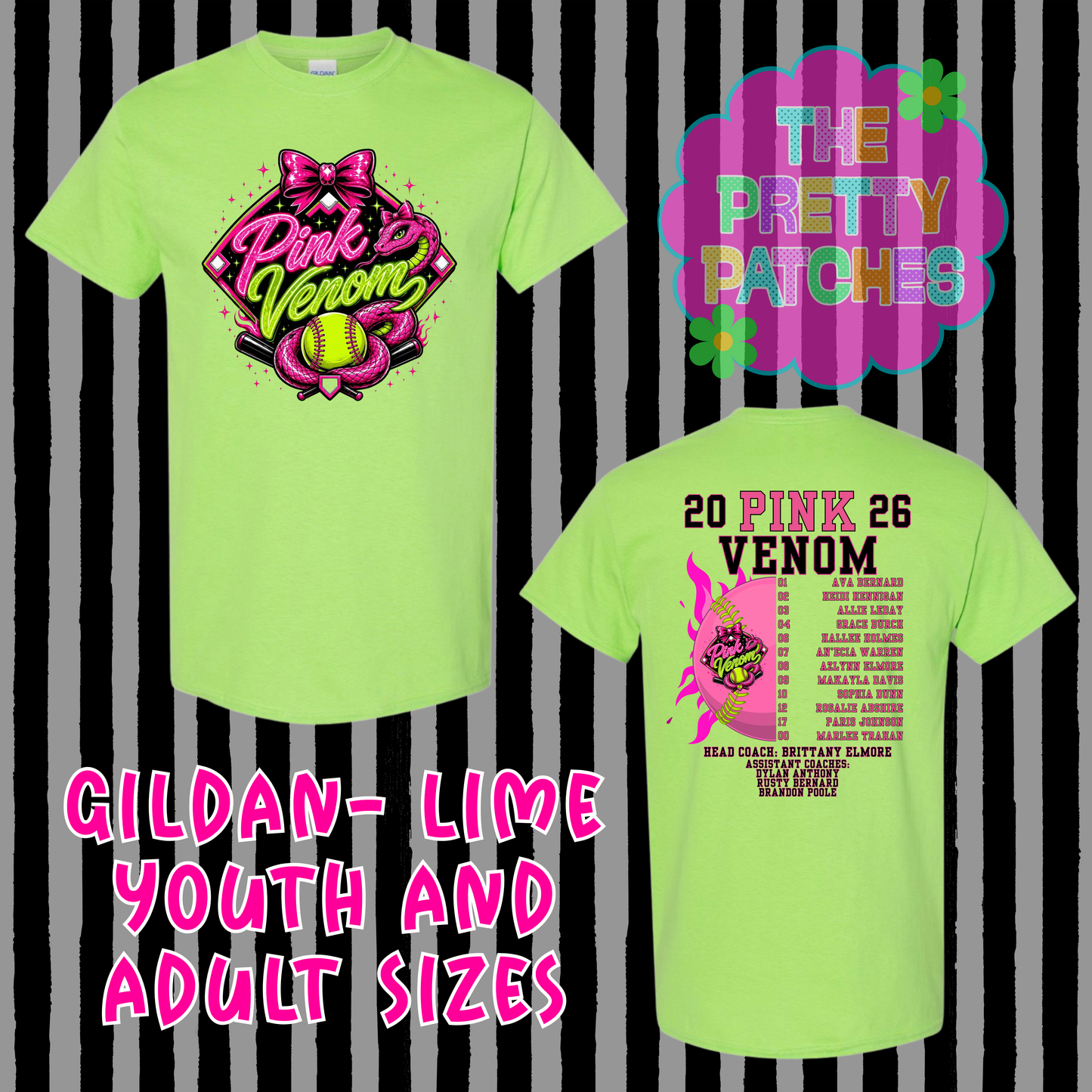 PINK VENOM FALL 2026 TEAM SHIRTS (GILDAN LIME)- FULL FRONT AND BACK IMAGES 090926KB