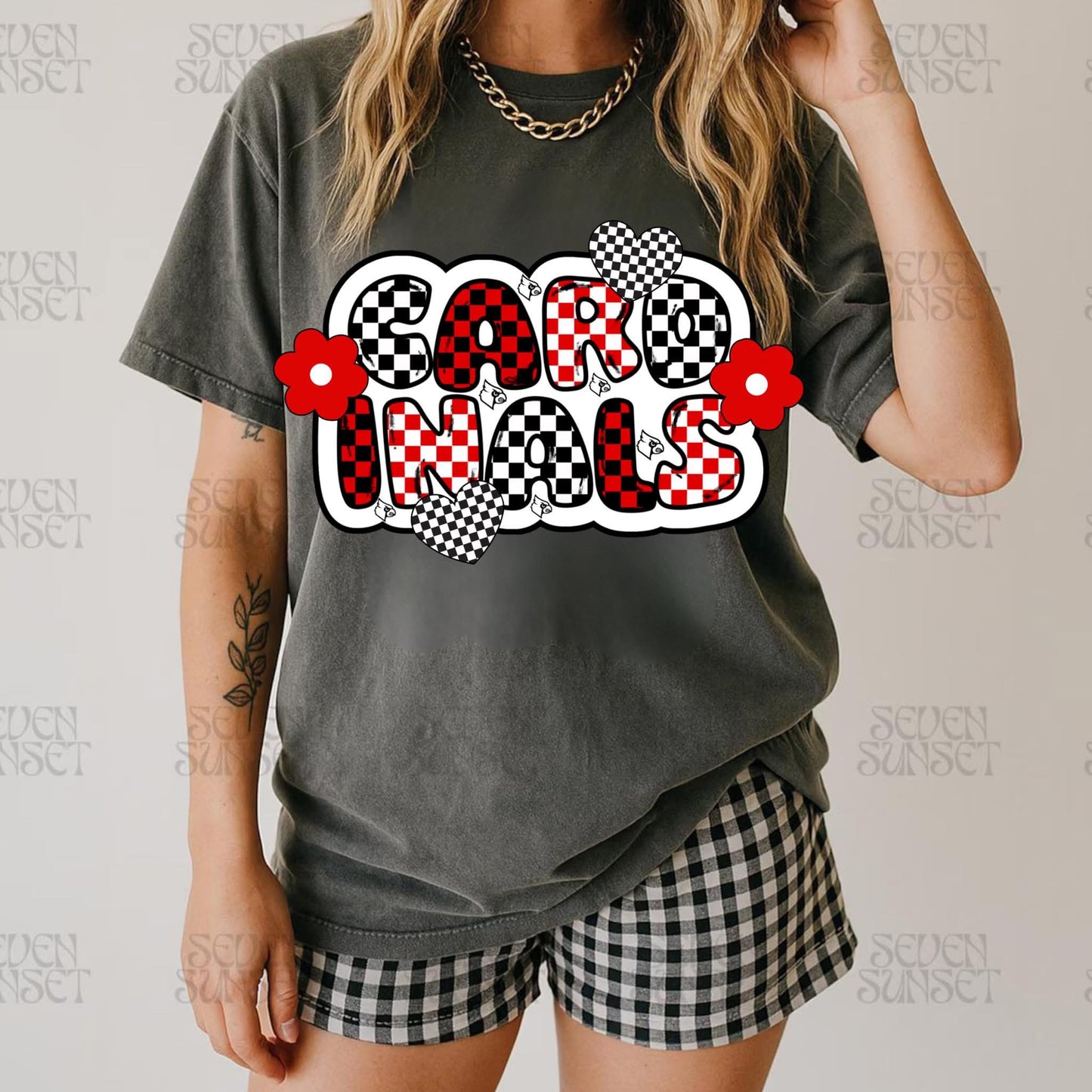 B&W & R&W Checkered Cardinals - T SHIRT - (Comfort Color)