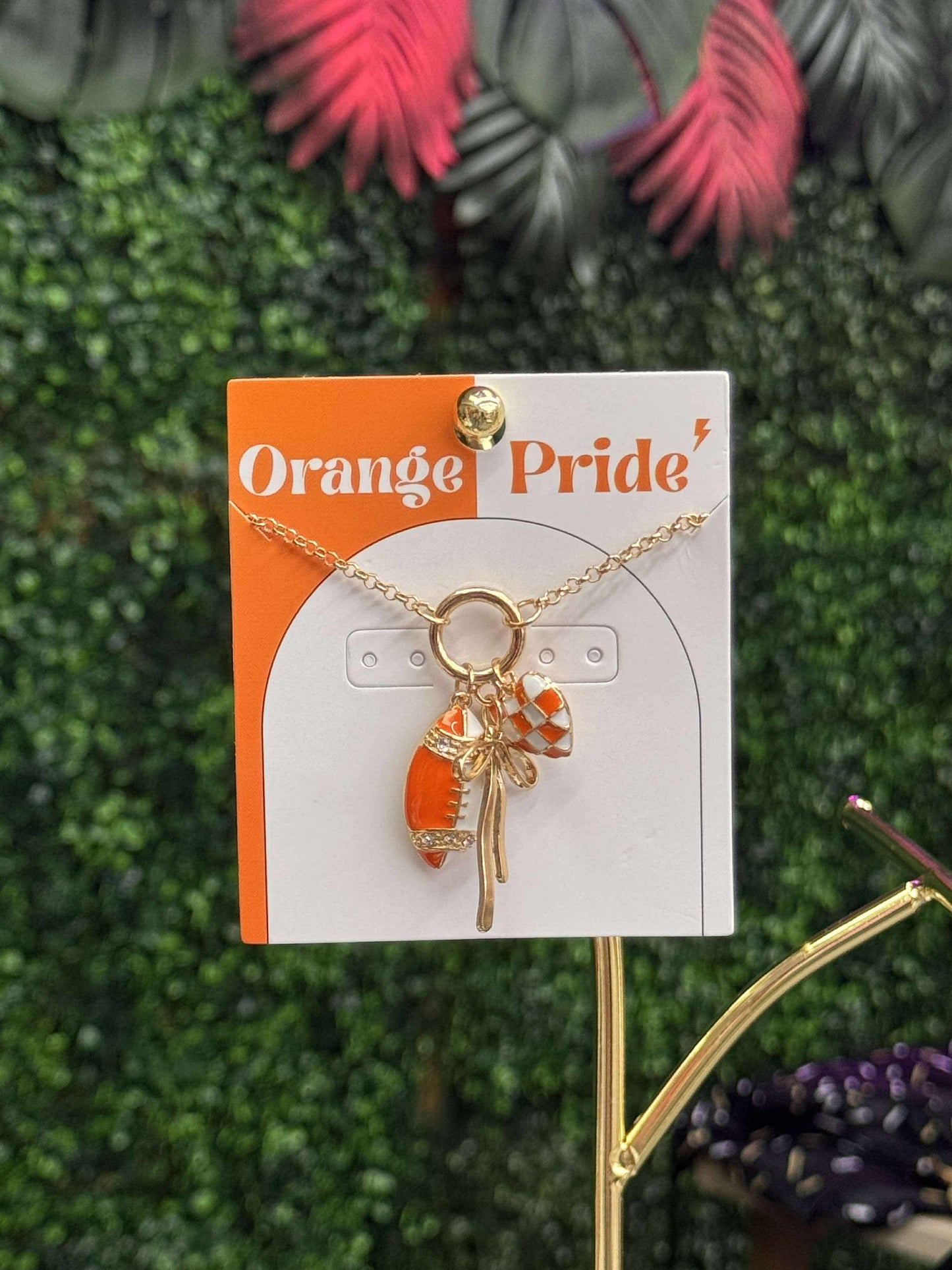 Gameday Charm Necklace with Football, Bow, and Heart 16"-18" Necklace — In Store — GDCN