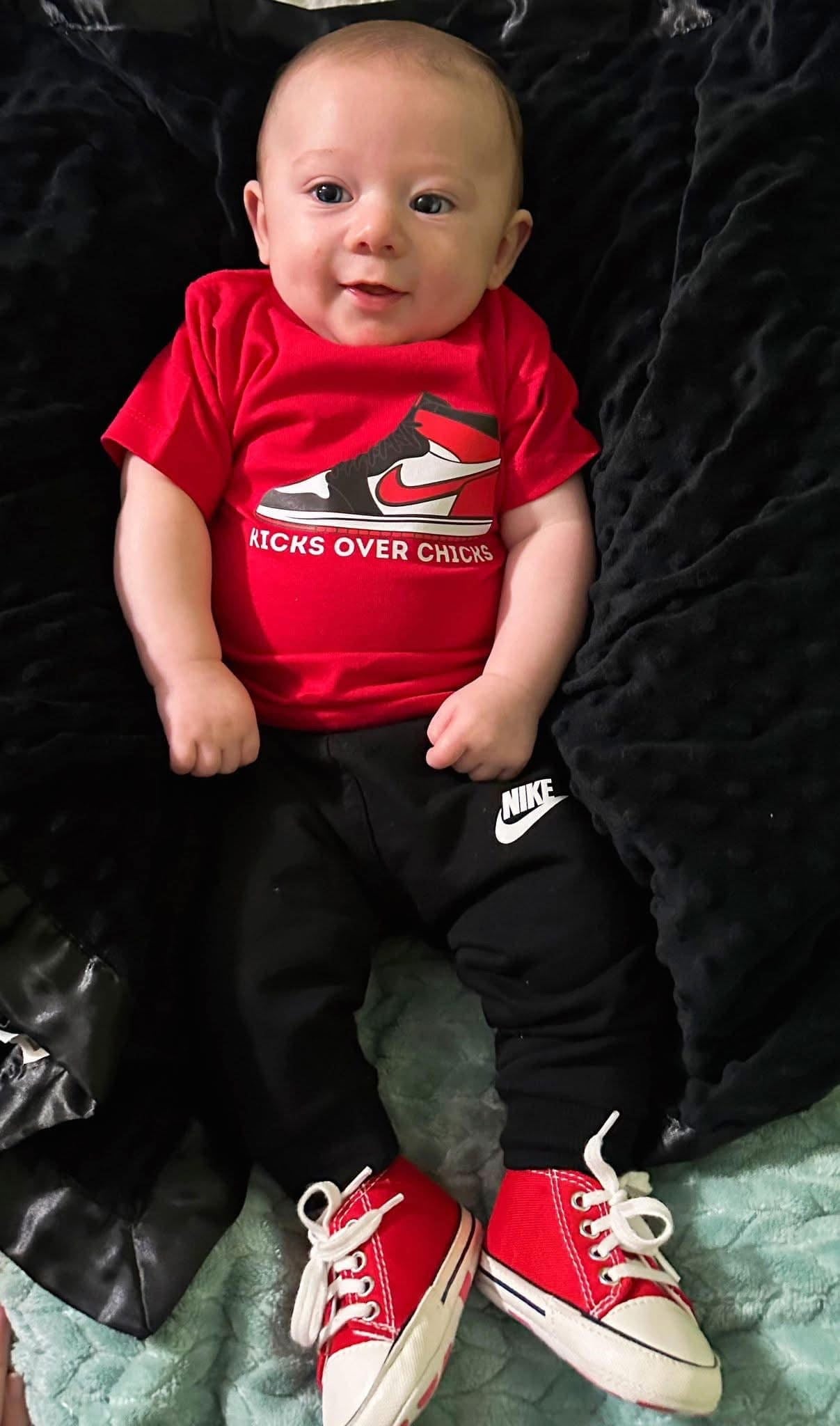 Kicks over chicks HIGH TOP red/white shoes - (DRI FIT - LONG & SHORT SLEEVE)