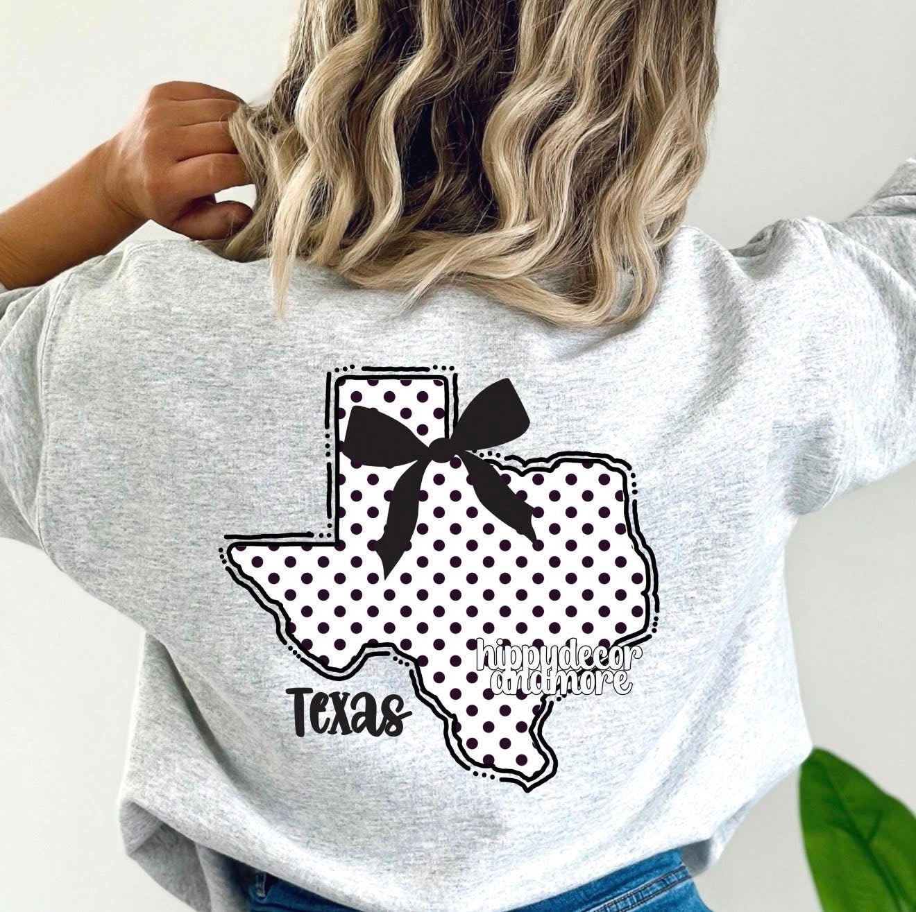 Polka Dot Texas with Bow - TSHIRT- (GILDAN/JERZEES)