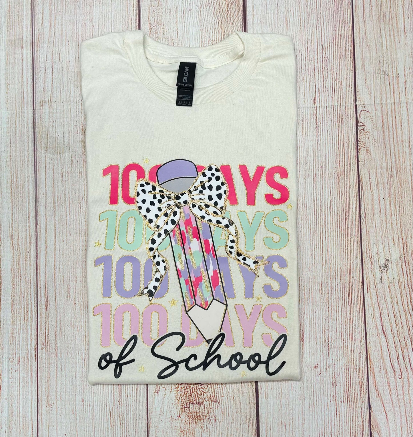Pencil and bow "100 days of school" GILDAN ONLY