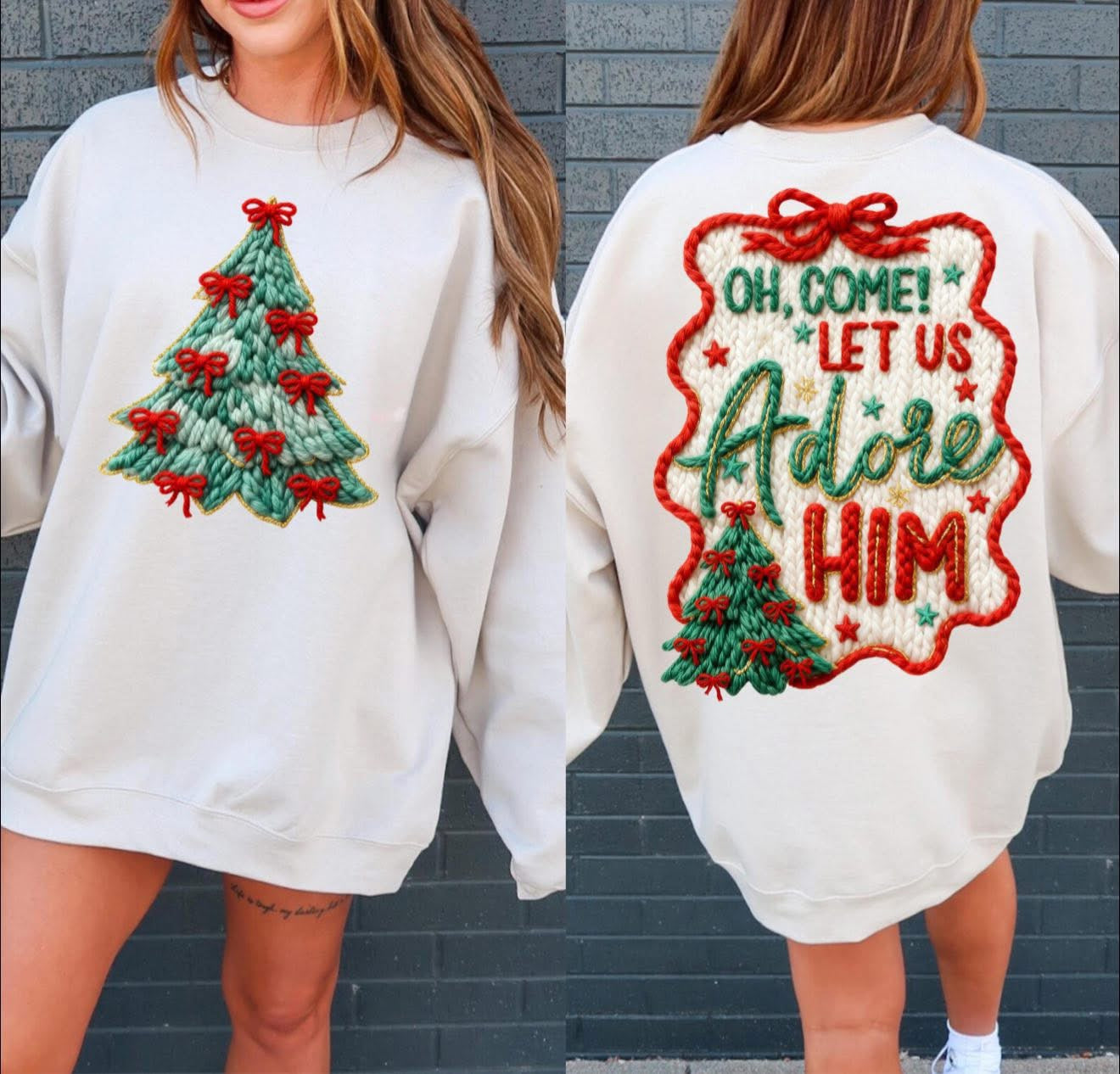 Oh Come Let Us Adore Him - SWEATSHIRT - (Jerzee/Gildan) - FULL FRONT + FULL BACK