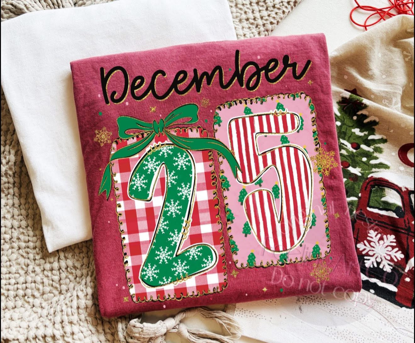 December 25 with Green Bow - T SHIRT - (Bella/Comfort Color)