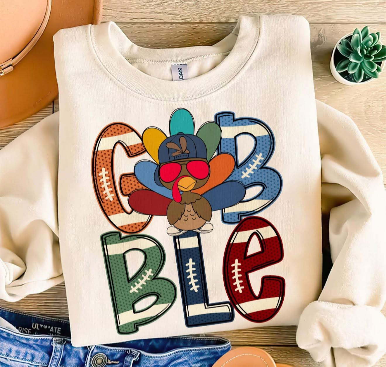 Gobble Football Style- T SHIRT - (Jerzee/Gildan)