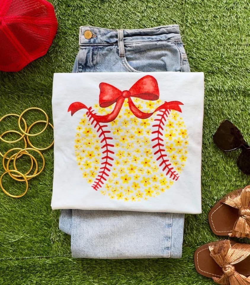 Floral Softball- T SHIRT - (COMFORT COLOR/BELLA)