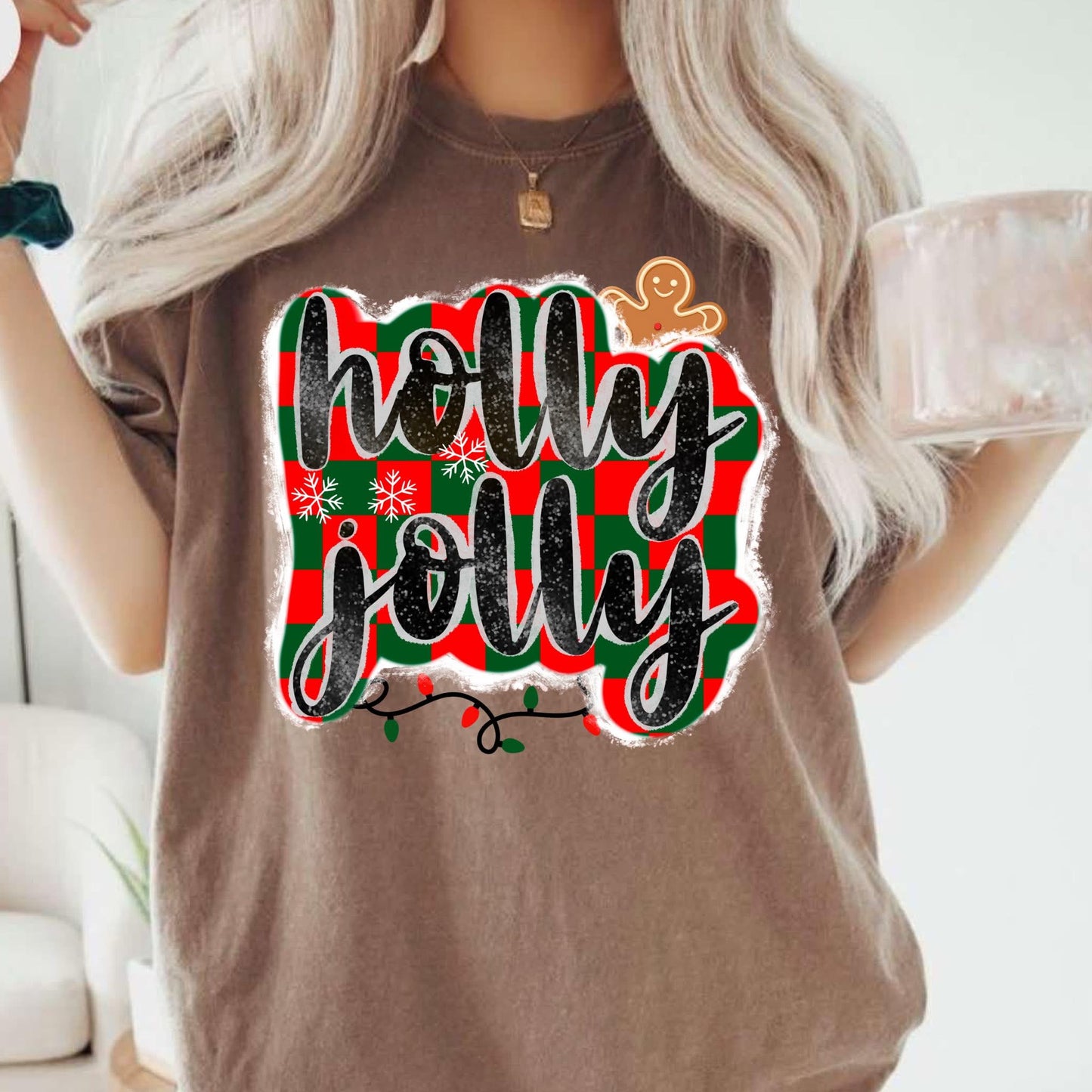 Checkered Holly Jolly - T SHIRT - (Bella)