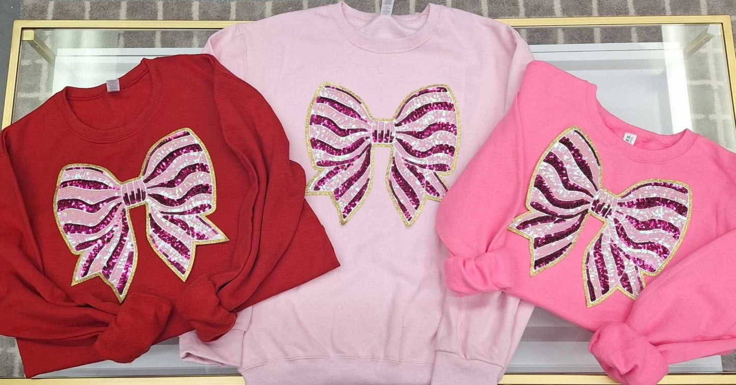 Real Sequin Pink Bow Patch - SWEATSHIRT (Gildan)