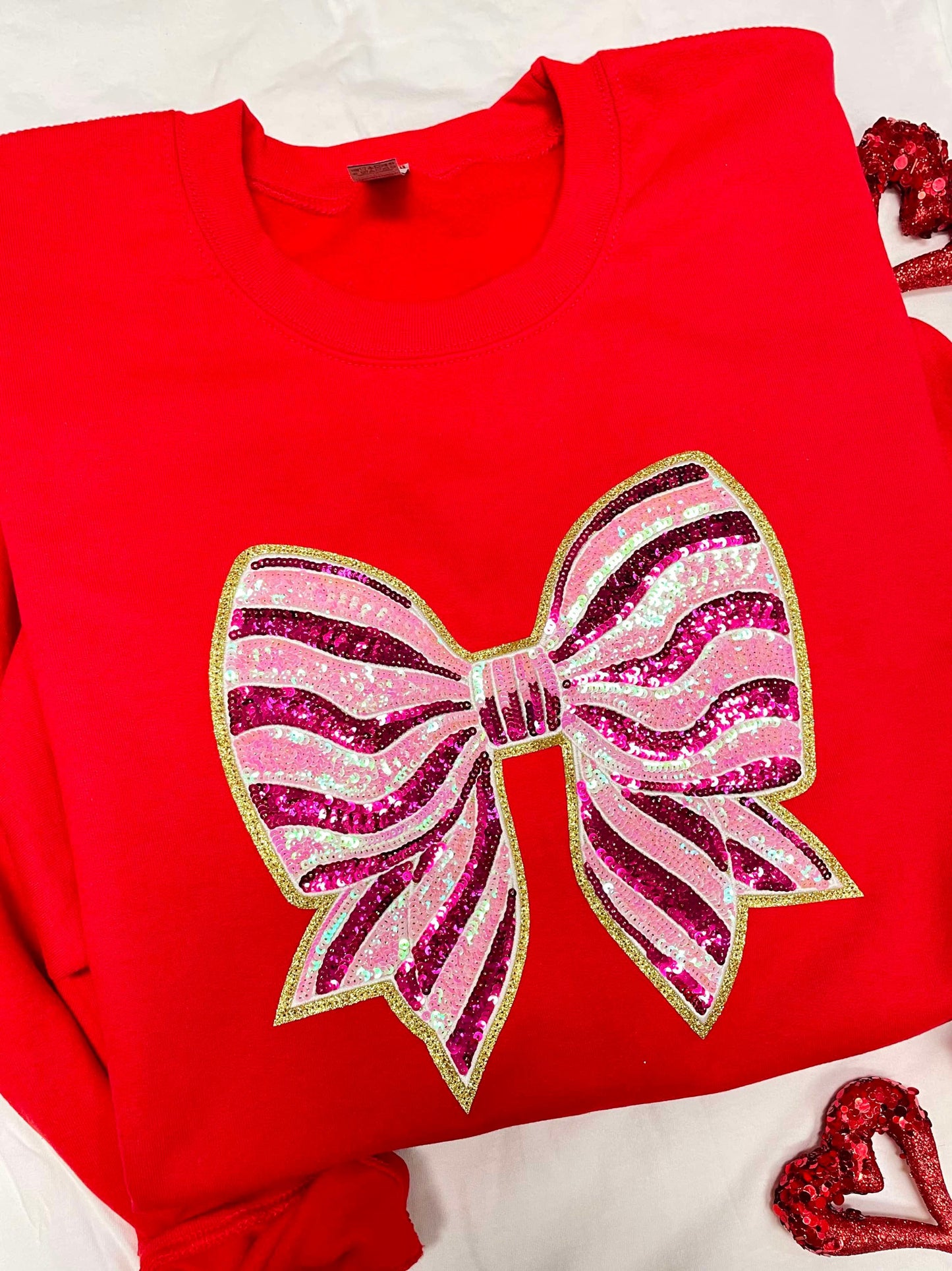 Real Sequin Pink Bow Patch - SWEATSHIRT (Gildan)