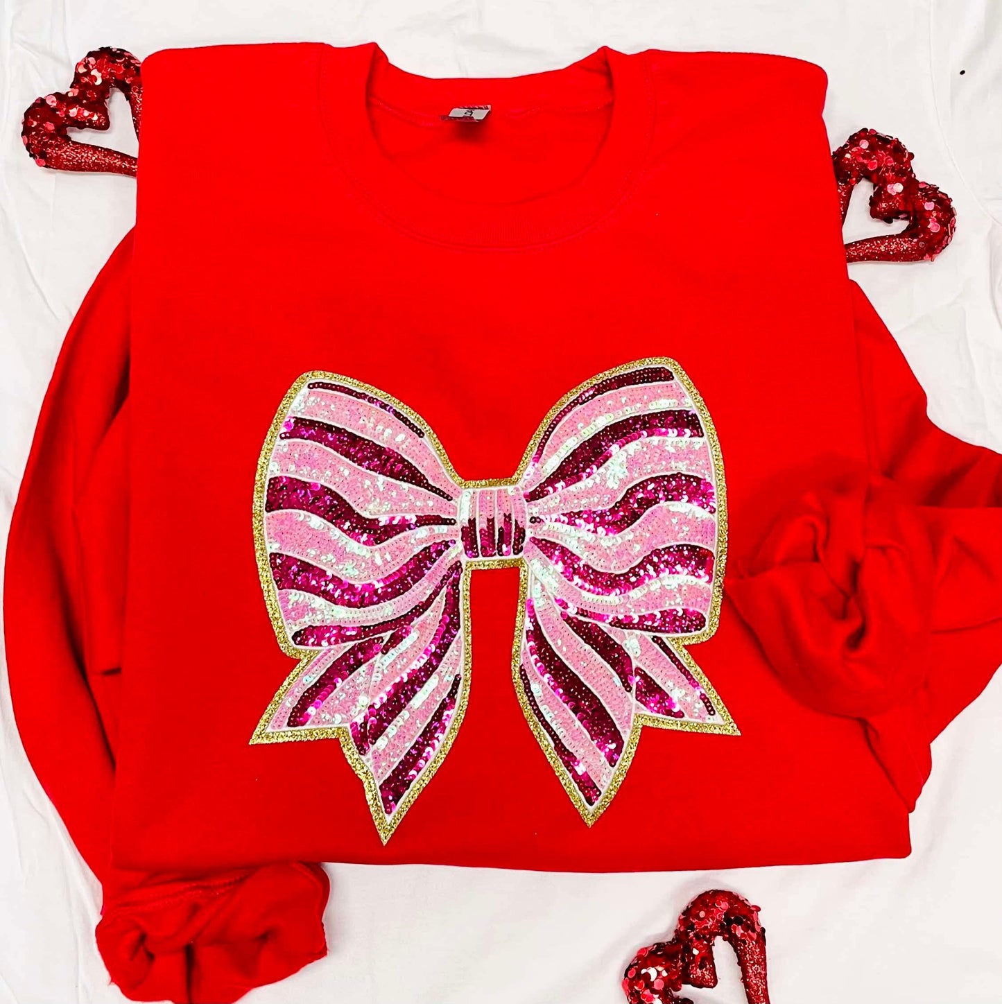 Real Sequin Pink Bow Patch - SWEATSHIRT (Gildan)
