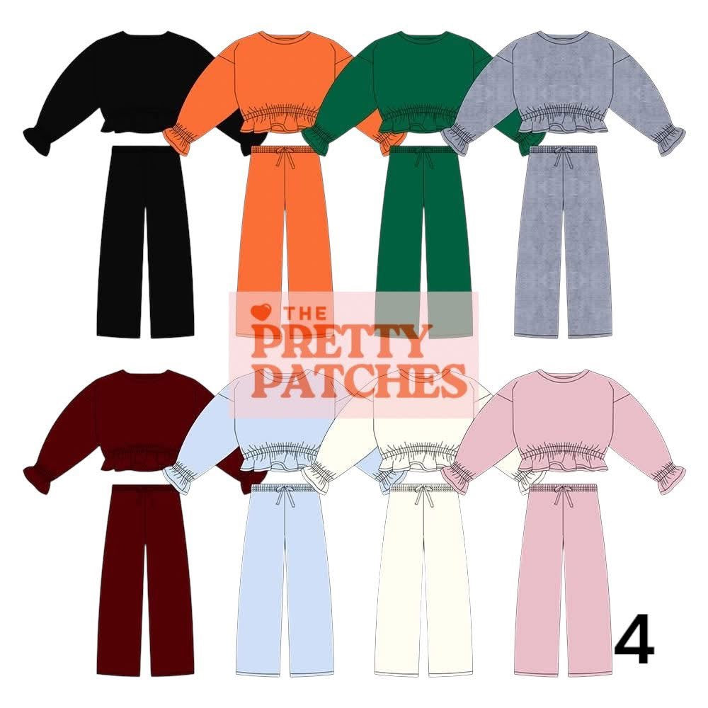 2 Piece Long Sleeve CROP Top w/ Ruffle Sleeves + Long Pants 121825AS