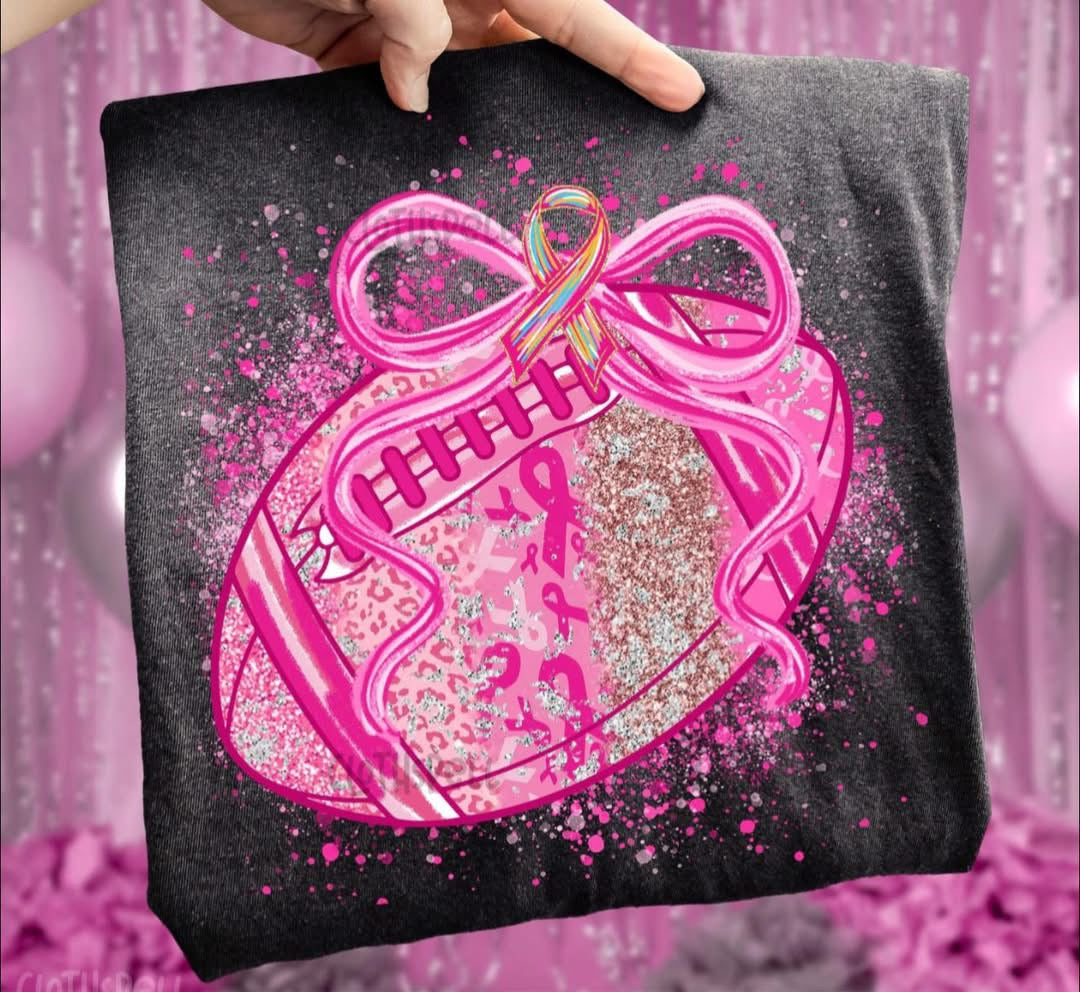 Pink Out Football, Bow & Glitter - T SHIRT - (Jerzee/Gildan)