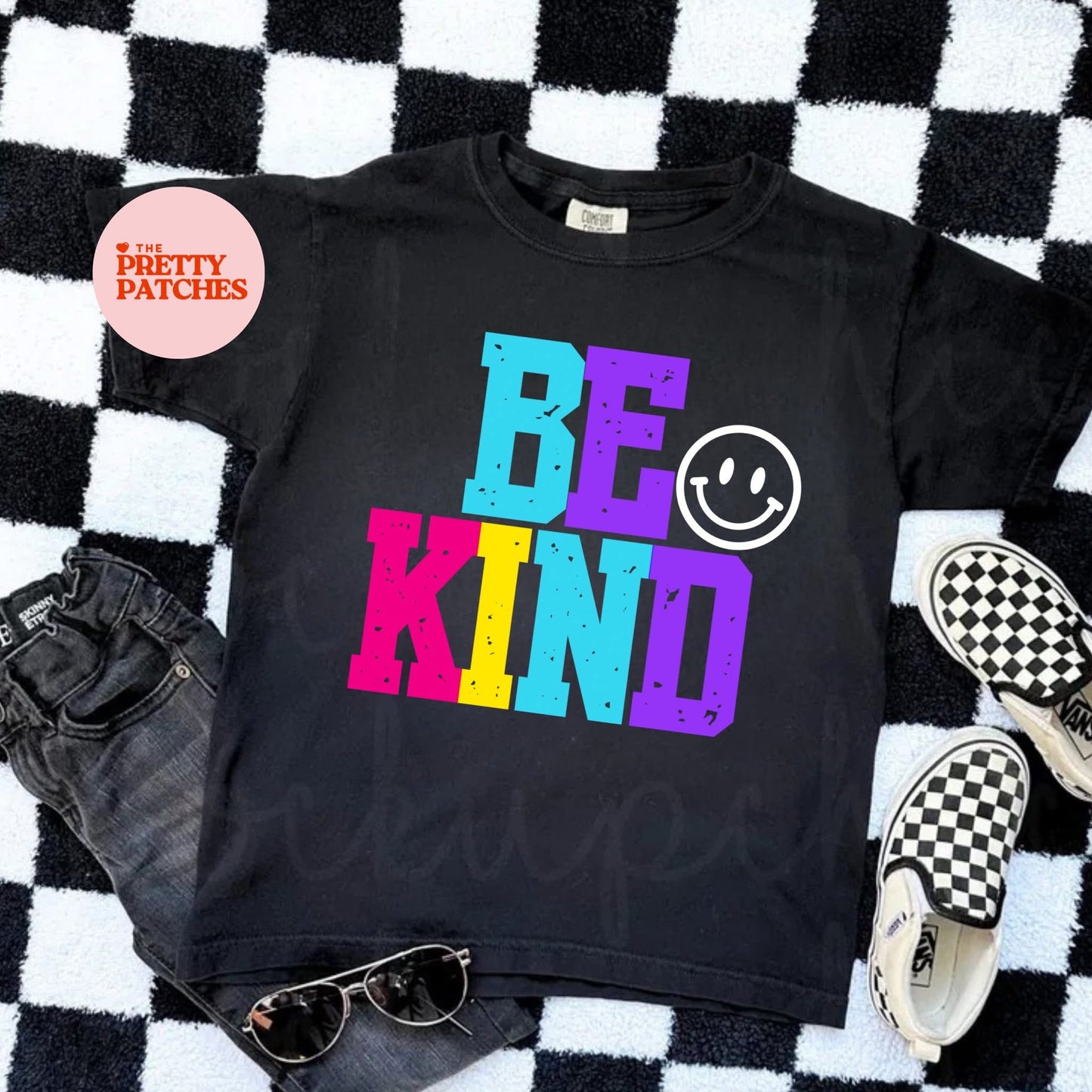Be. Kind. - Bold Letters with Smiley Face - T SHIRT - (Comfort Color)