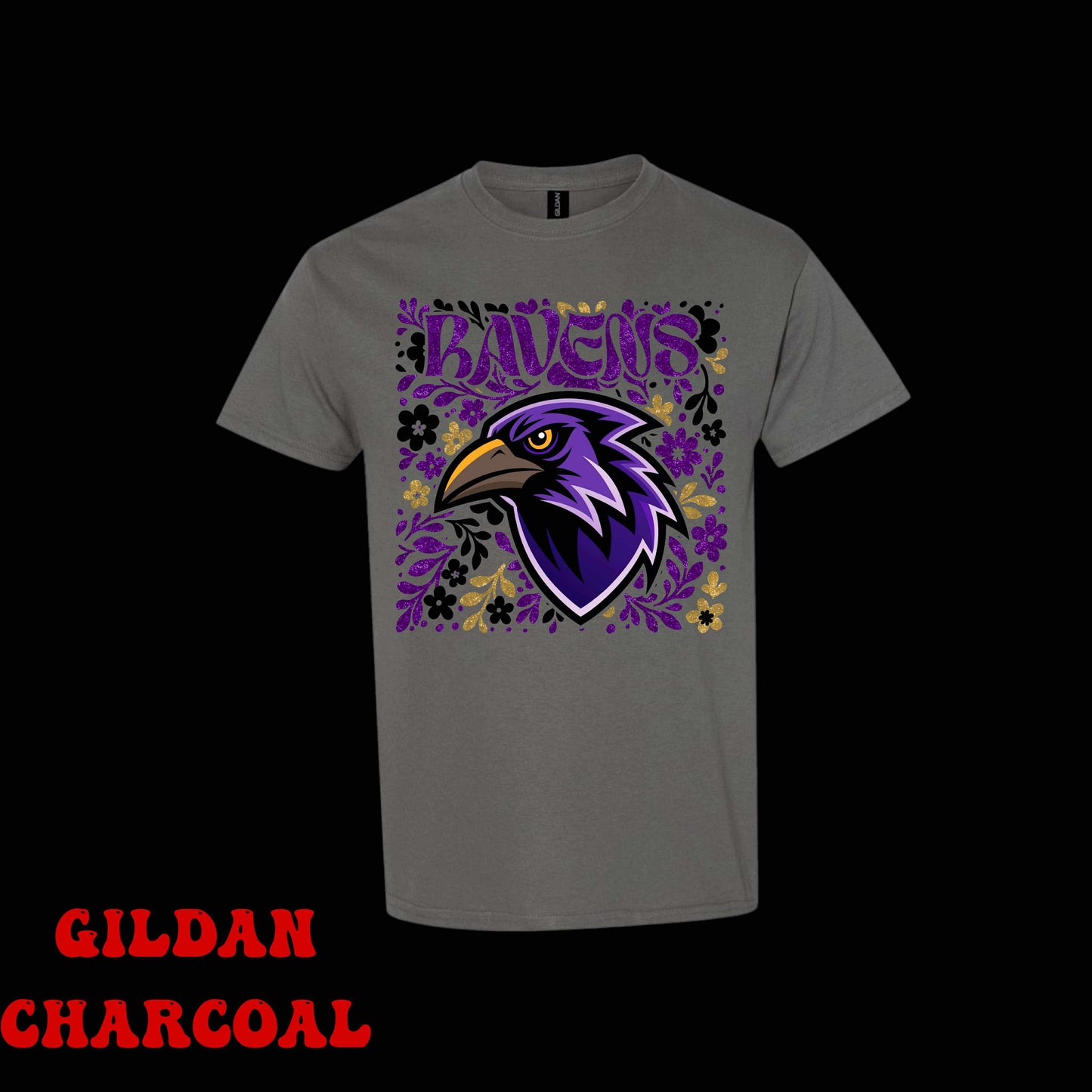 Ravens Football Floral - T SHIRT - (Jerzee/Gildan)