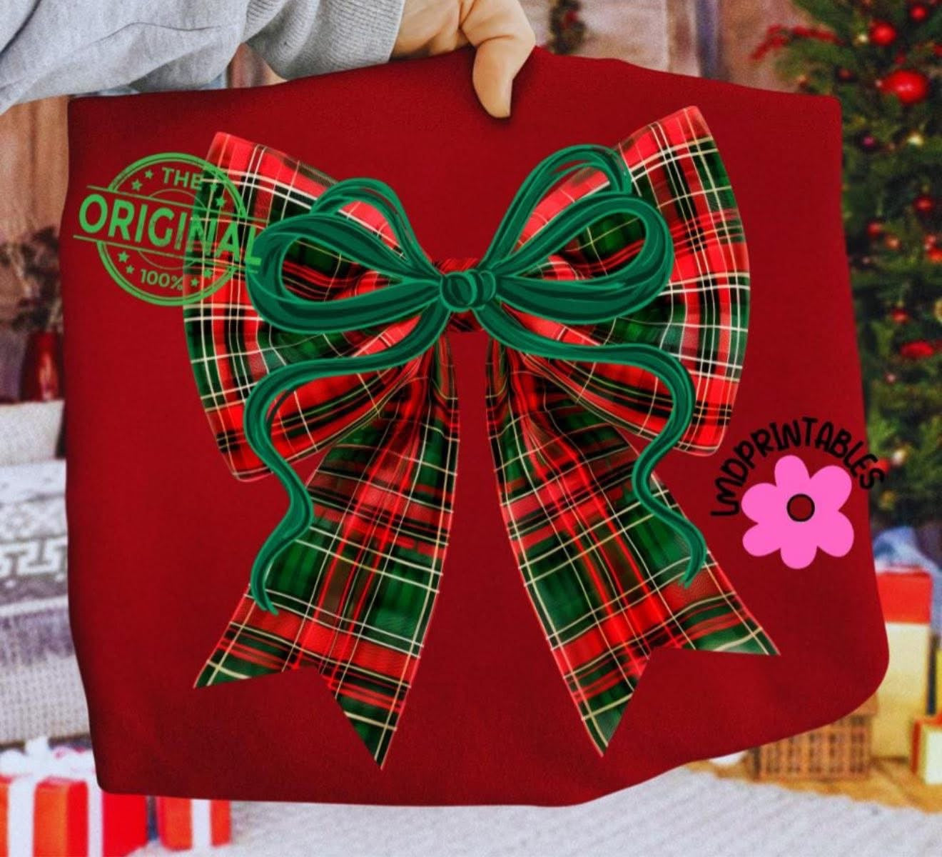 Plaid Christmas Bow - T SHIRT - (Bella)