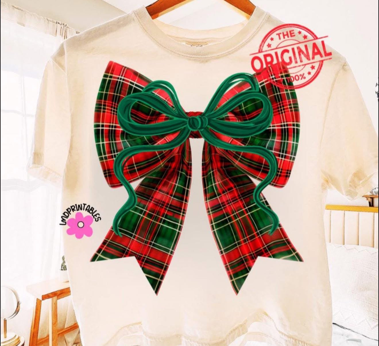 Plaid Christmas Bow - T SHIRT - (Bella)