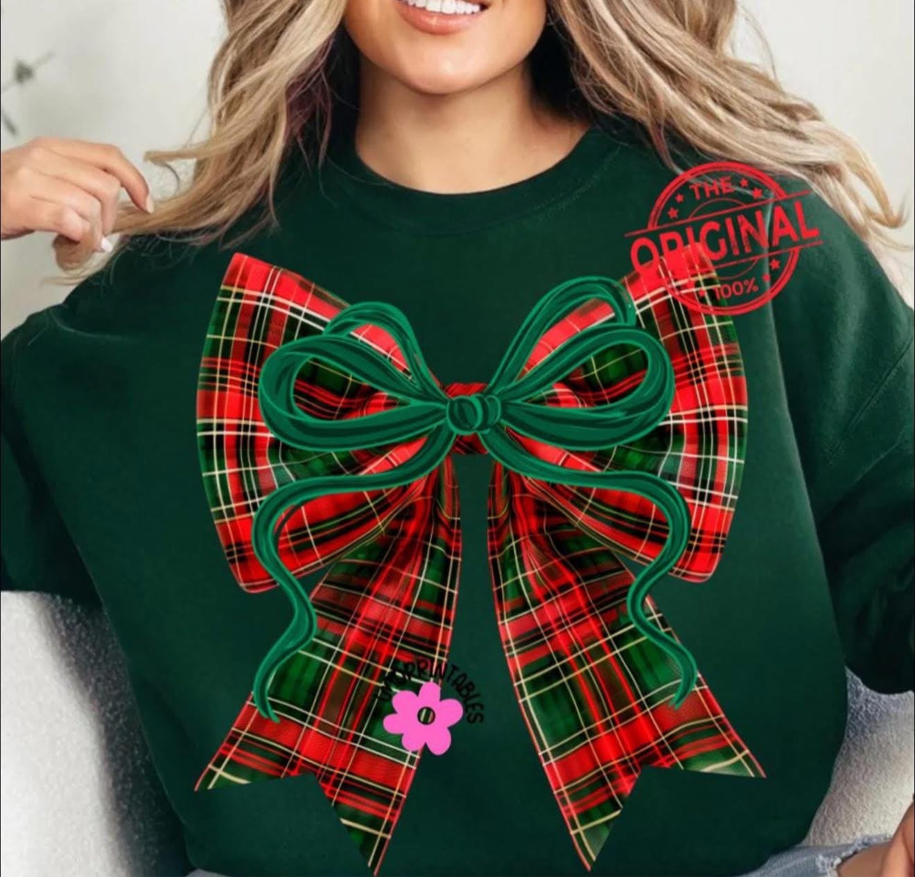 Plaid Christmas Bow - T SHIRT - (Bella)