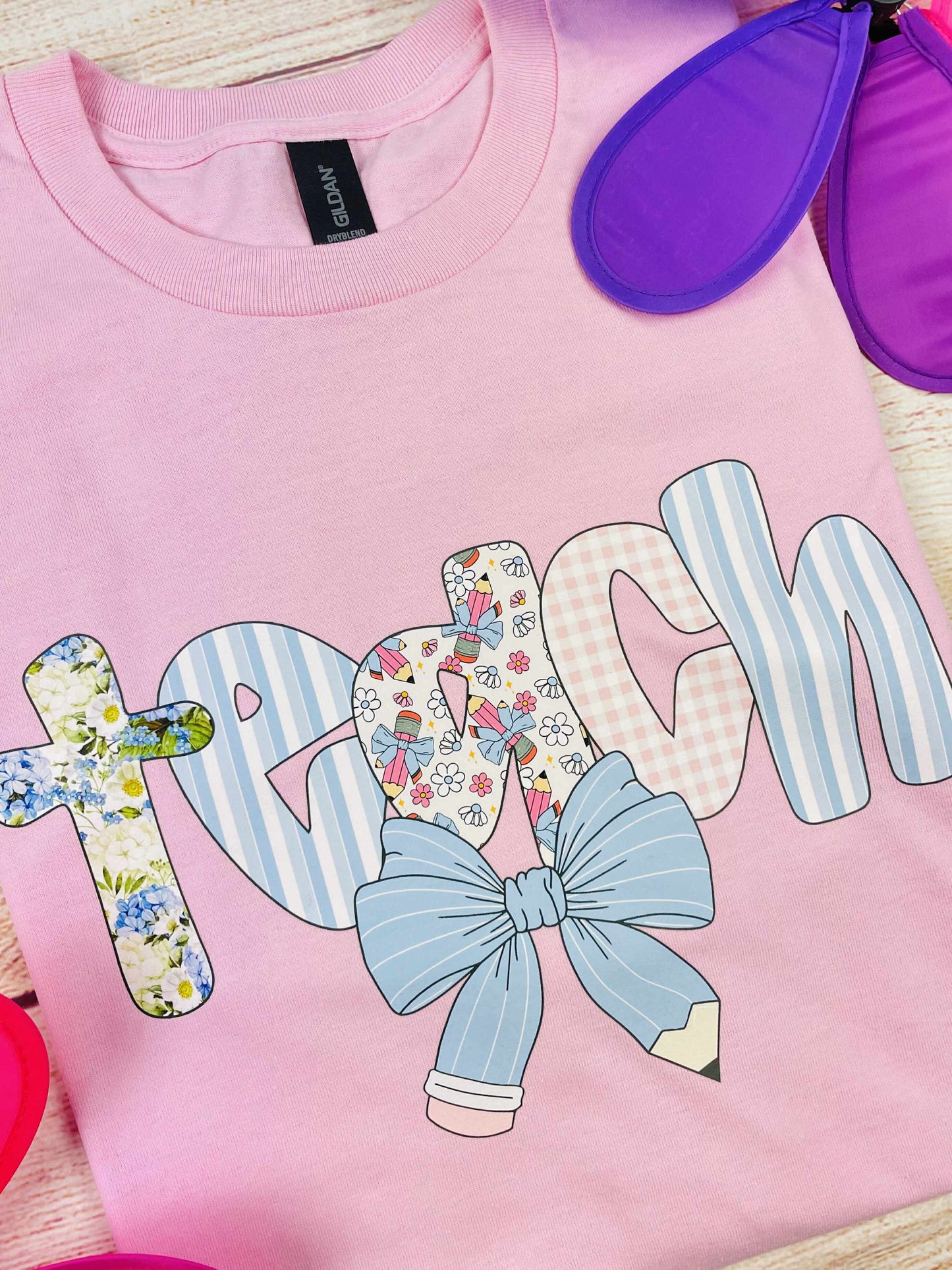 Coquette Teach with Pencil Bow - T SHIRT - (Jerzee/Gildan)