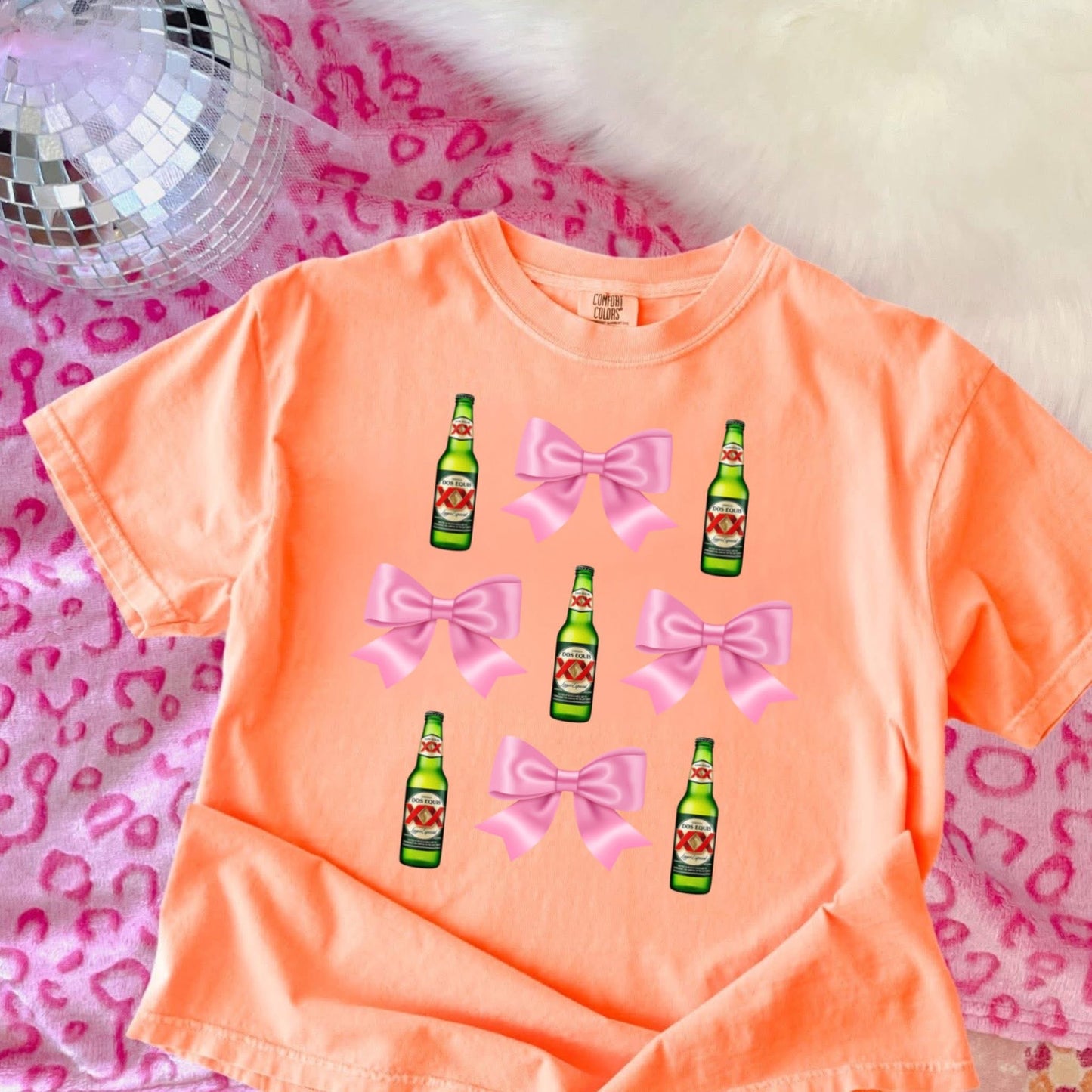 Dos Equis with Solid Pink Bows - T SHIRT - (Comfort Color)