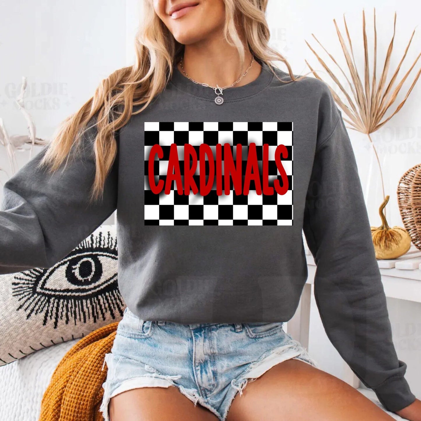 Cardinals on Checkered Background - T SHIRT - (Bella/Comfort Color)