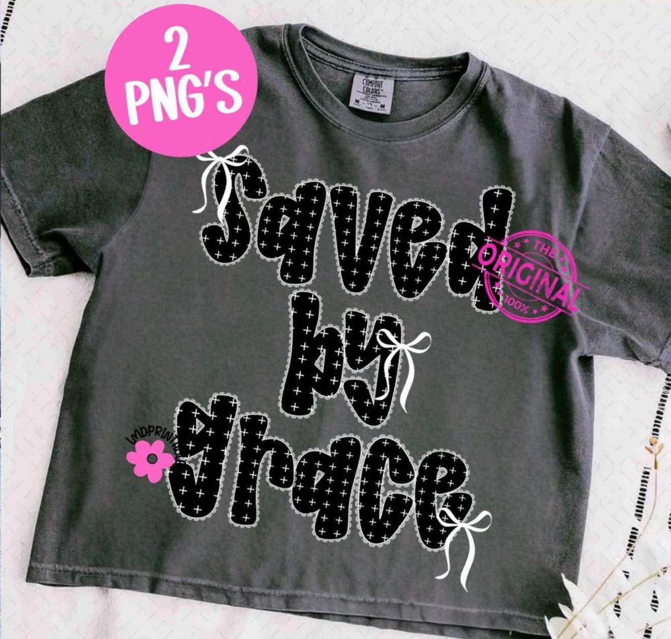 Saved by Grace with Tiny Crosses & Bows - SWEATSHIRT - (Jerzee/Gildan)