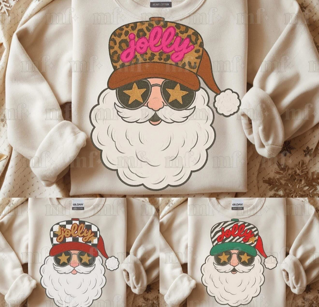 Jolly Santa with Glasses - Cheetah Hat with pink Jolly - SWEATSHIRT - (Jerzee/Gildan)
