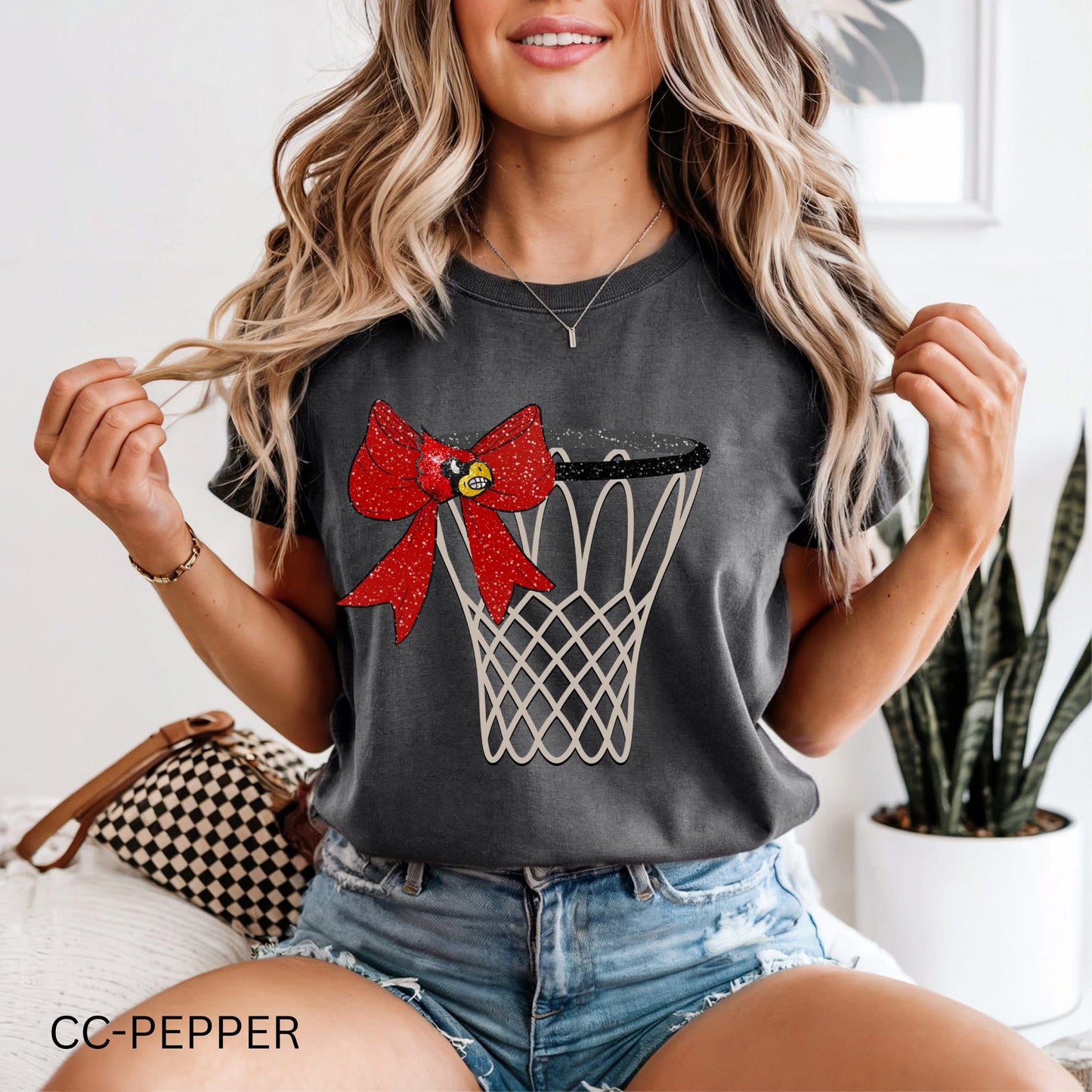 Basketball Hoop & Bow - BC Cardinals - T SHIRT - (Comfort Color)