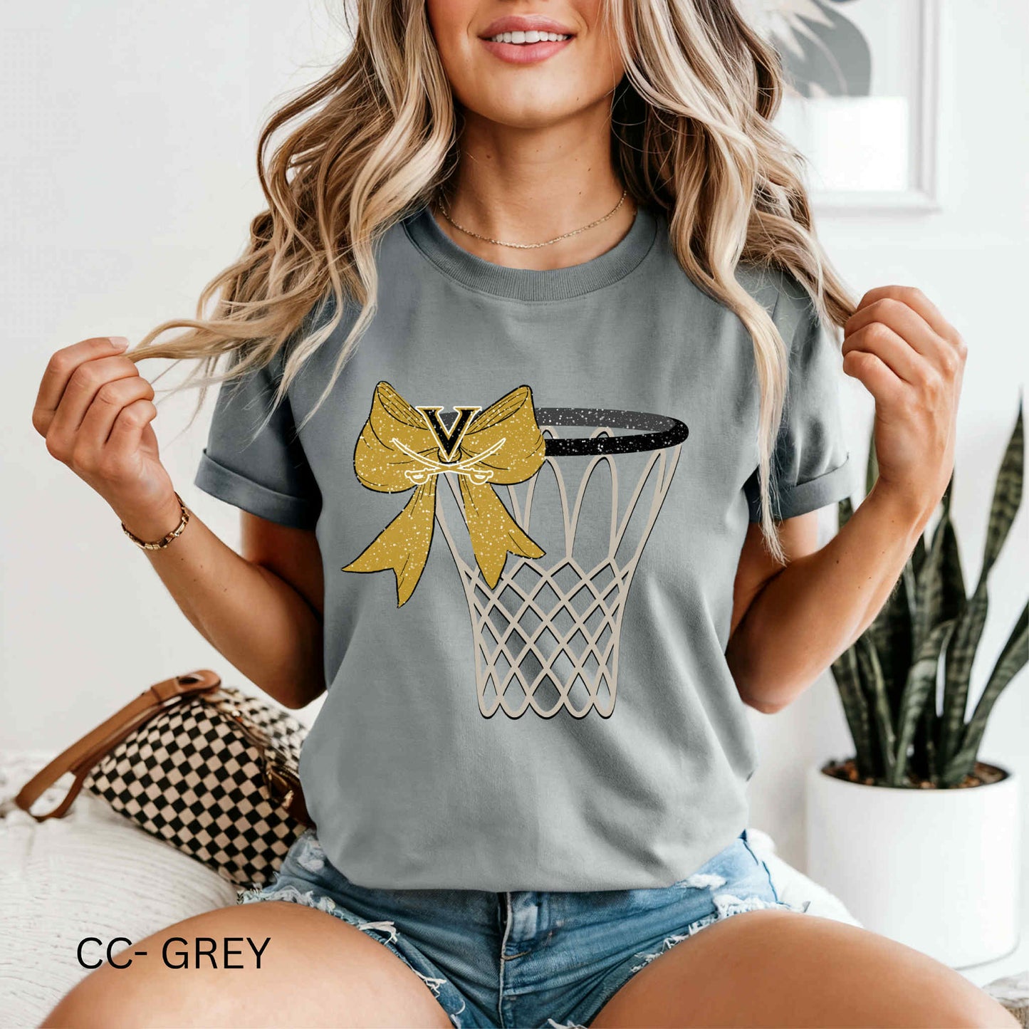 Basketball Hoop & Bow - Vidor Pirates - T SHIRT - (Bella/Comfort Color)