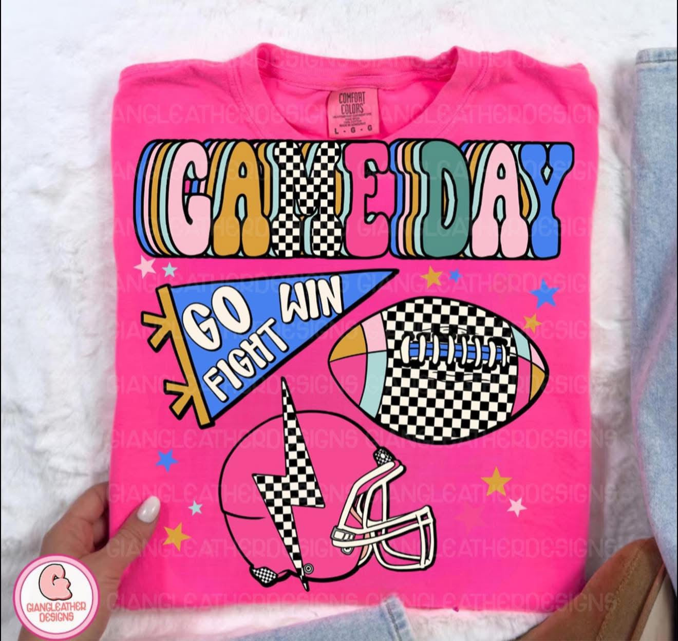 Game Day Go Fight Win (checkered) - T SHIRT- (Jerzee/Gildan)