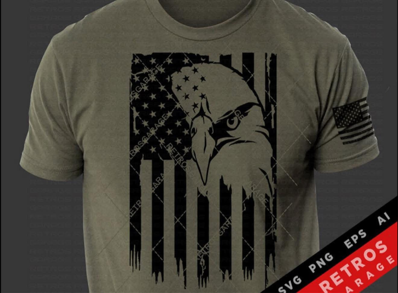 Eagle with Flag Behind - T SHIRT- (DriFit)