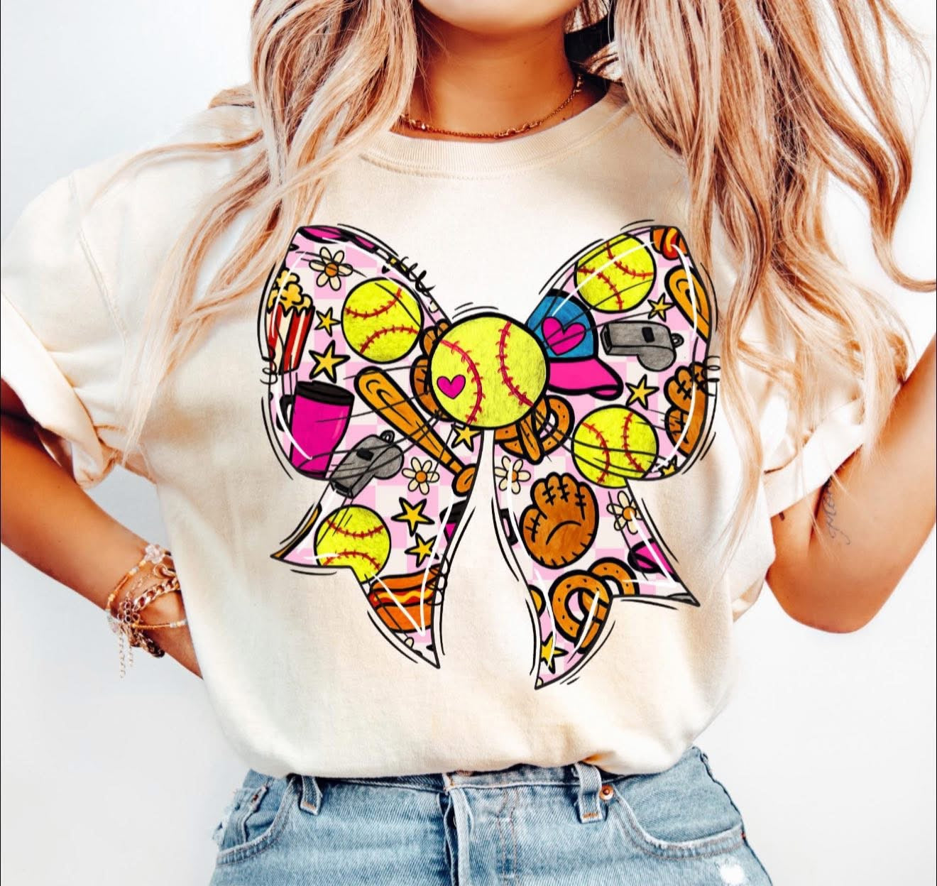 Softball Bow Collage - SWEATSHIRT - (Jerzee/Gildan)