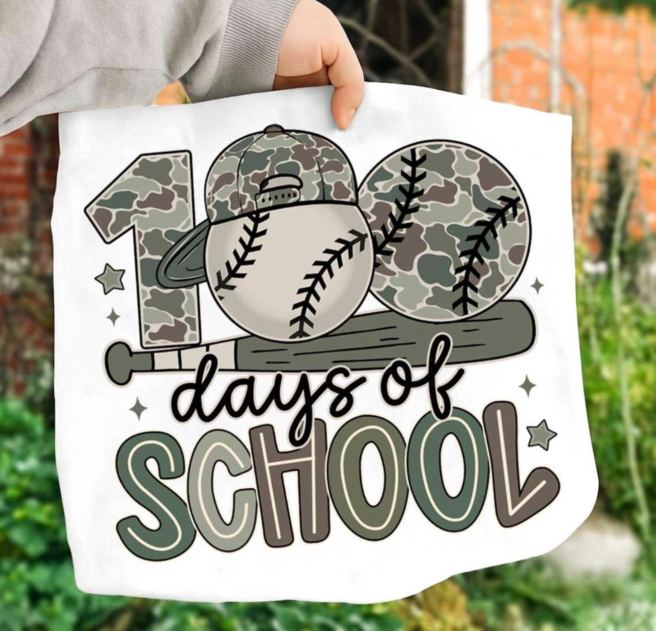 CAMO BASEBALL 100 DAYS OF SCHOOL- T SHIRT- (GILDAN/LAT)