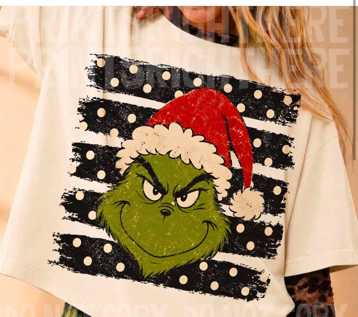 Grinch with Polka Dot Stripes- LONG SLEEVE - (GILDAN) 081026LW