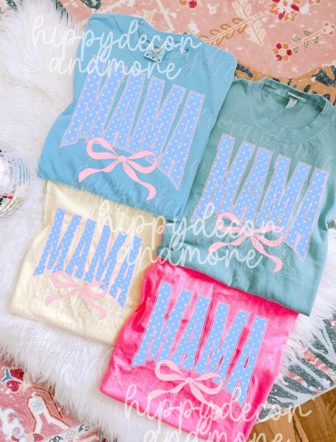 Polka Dot Mama With Bow- T SHIRT - (COMFORT COLOR/BELLA)