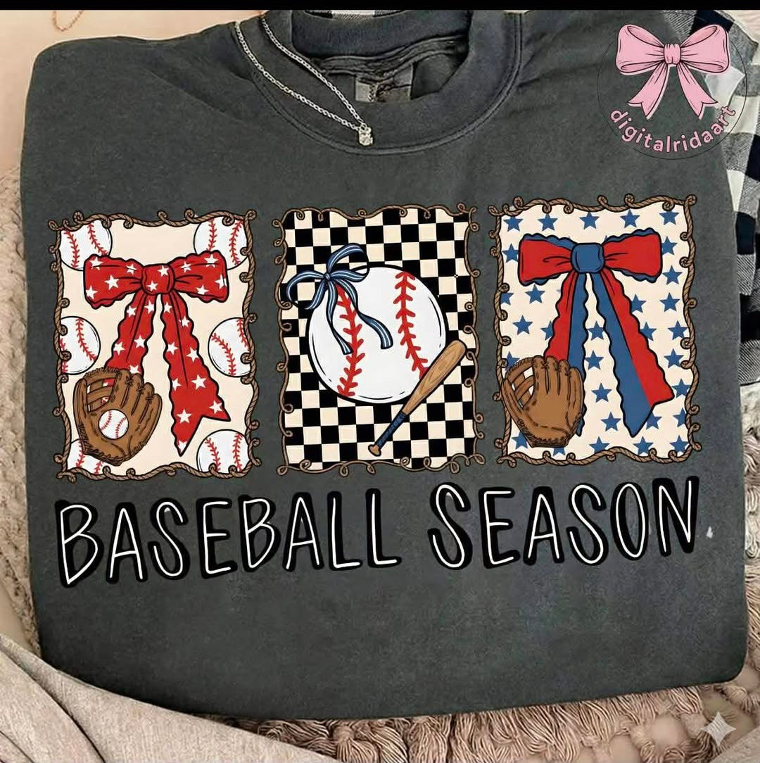 Baseball season two bows and ball - TSHIRT- (GILDAN/JERZEES)