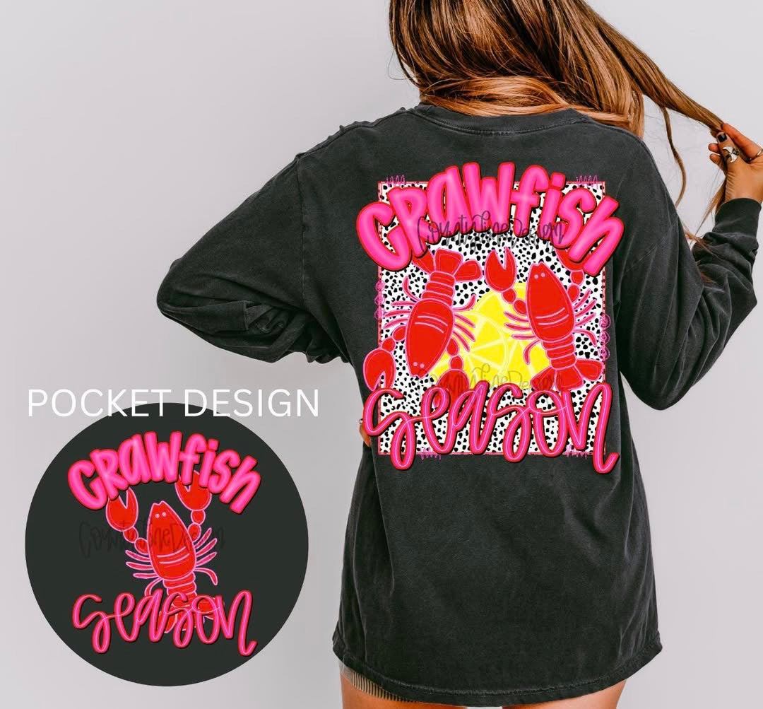 Crawfish Season POCKET & BACK IMAGE 🦞 - TSHIRT- (COMFORT COLORS/BELLA)