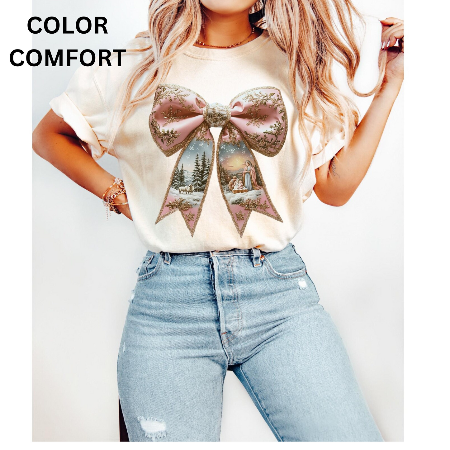 Jesus Christmas Coquette Bow T-SHIRT (CC and BELLA)