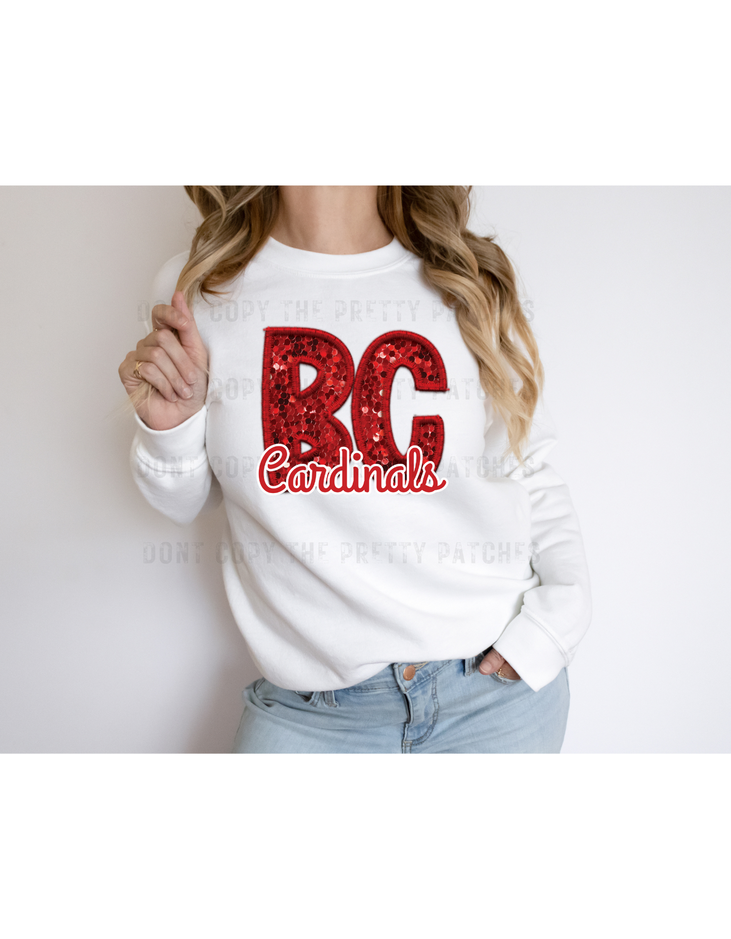 Cardinals Faux Embroidery T-shirt (RED BC- RED AND WHITE CARDINALS CURSIVE)