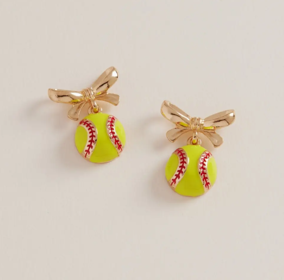 Baseball Softball Game Day Earrings with Bow Jewelry Sports 121825AS