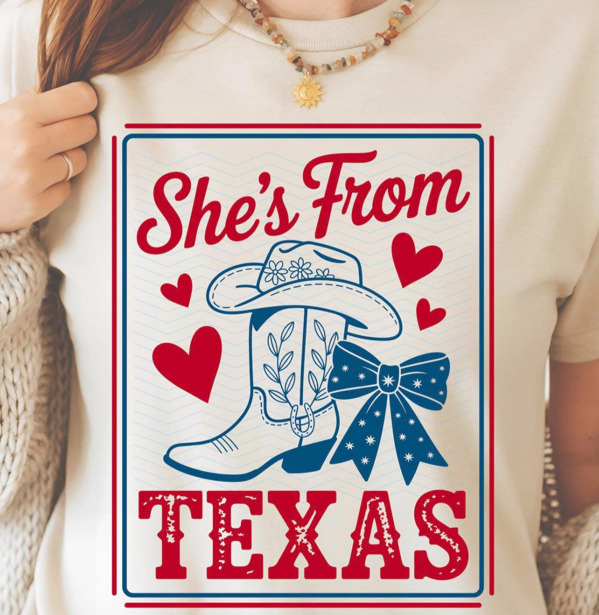 She’s From Texas 💙❤️-BOXY TEE- (COMFORT COLOR/BELLA) 042526BR