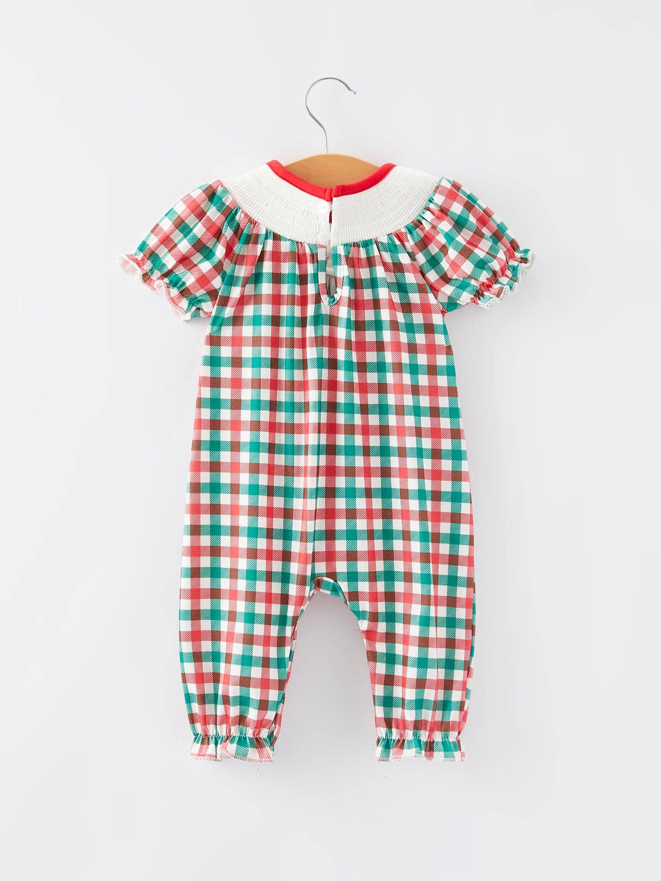 Plaid Smocking Embroidered Girls Romper RF41379