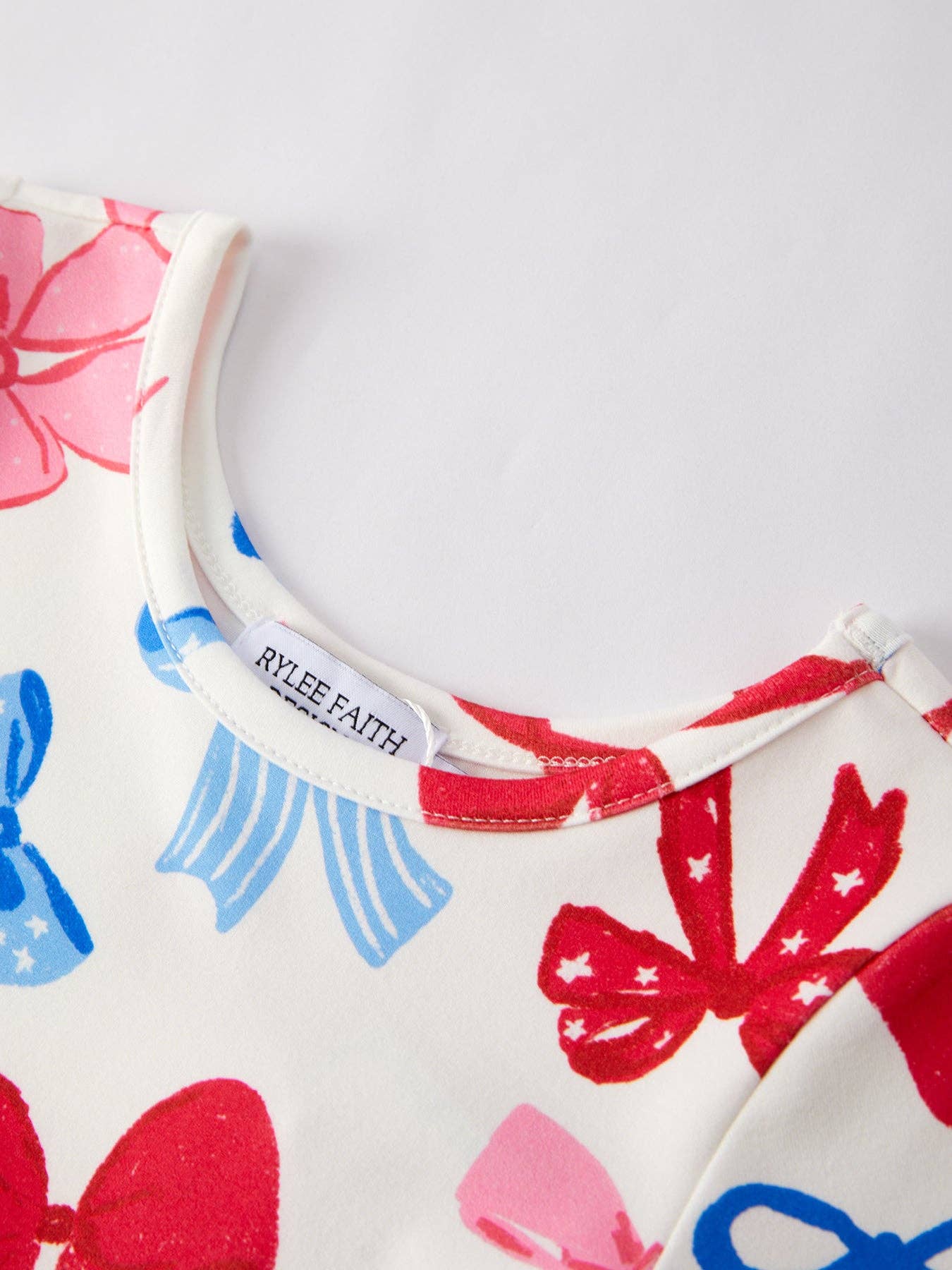 4th of july Color Bow Printed Short Sleeves Dress DRG518