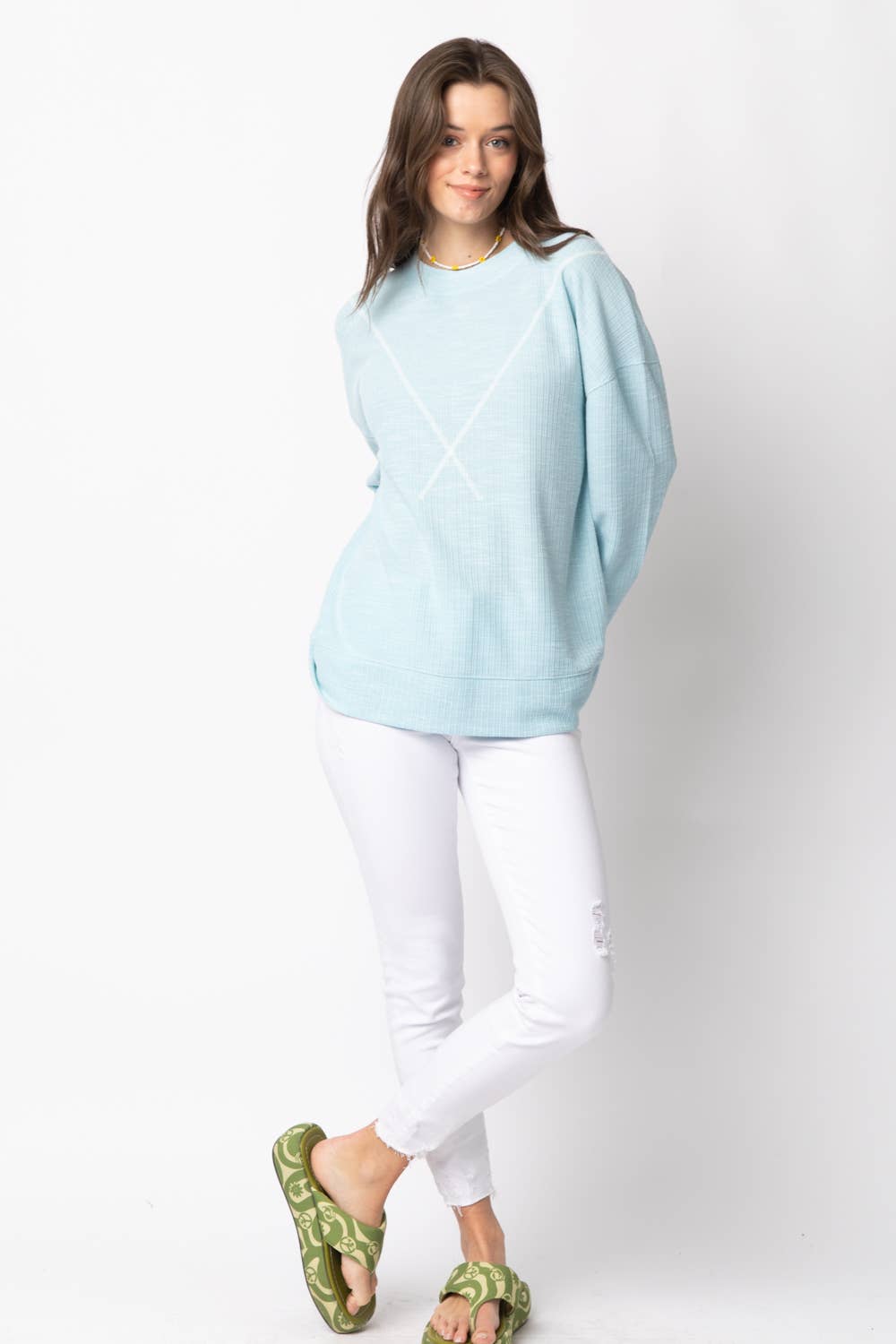 Ribbed Knit V Stitch Top NT10897
