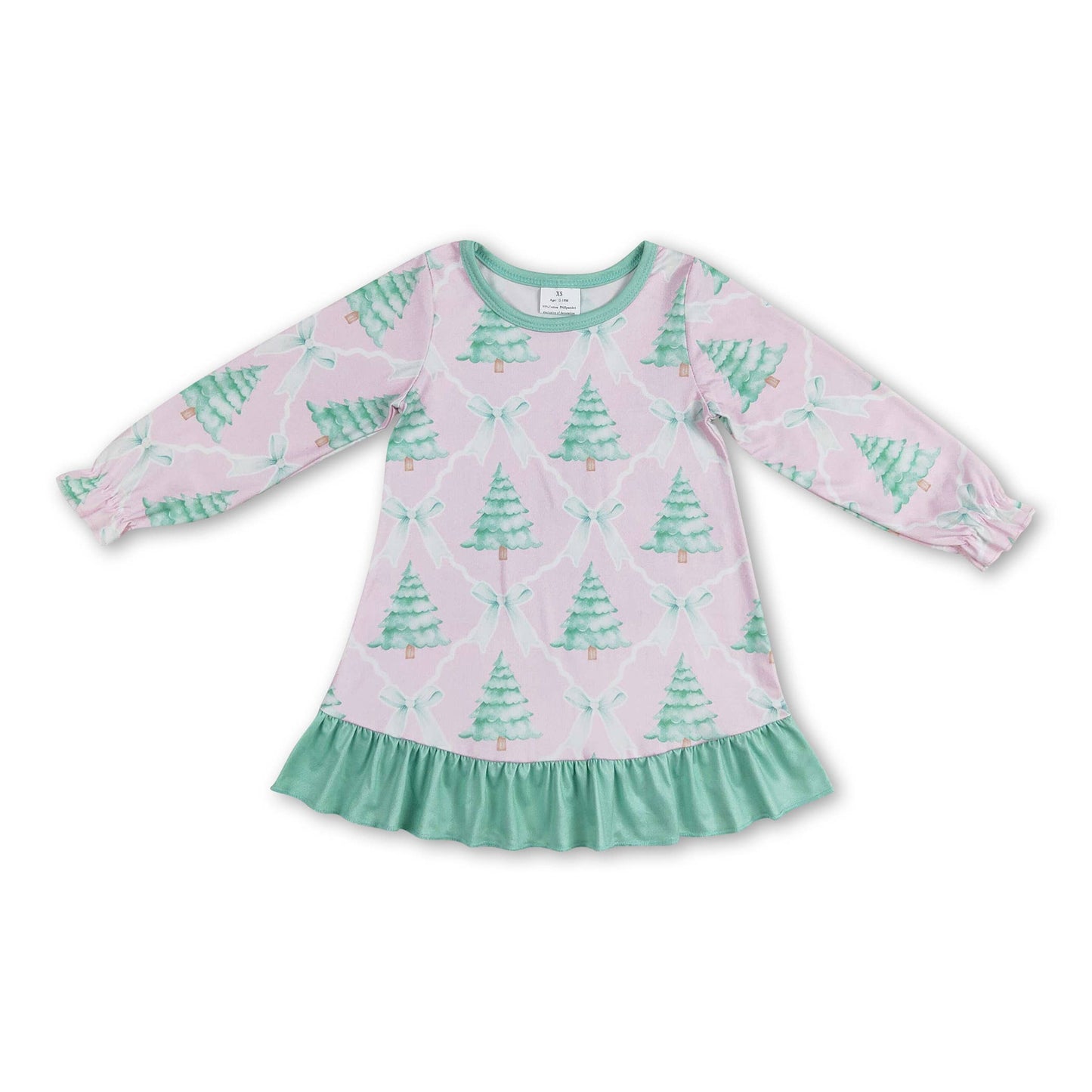 Pink Christmas tree bow kids girls pajamas GLP1242