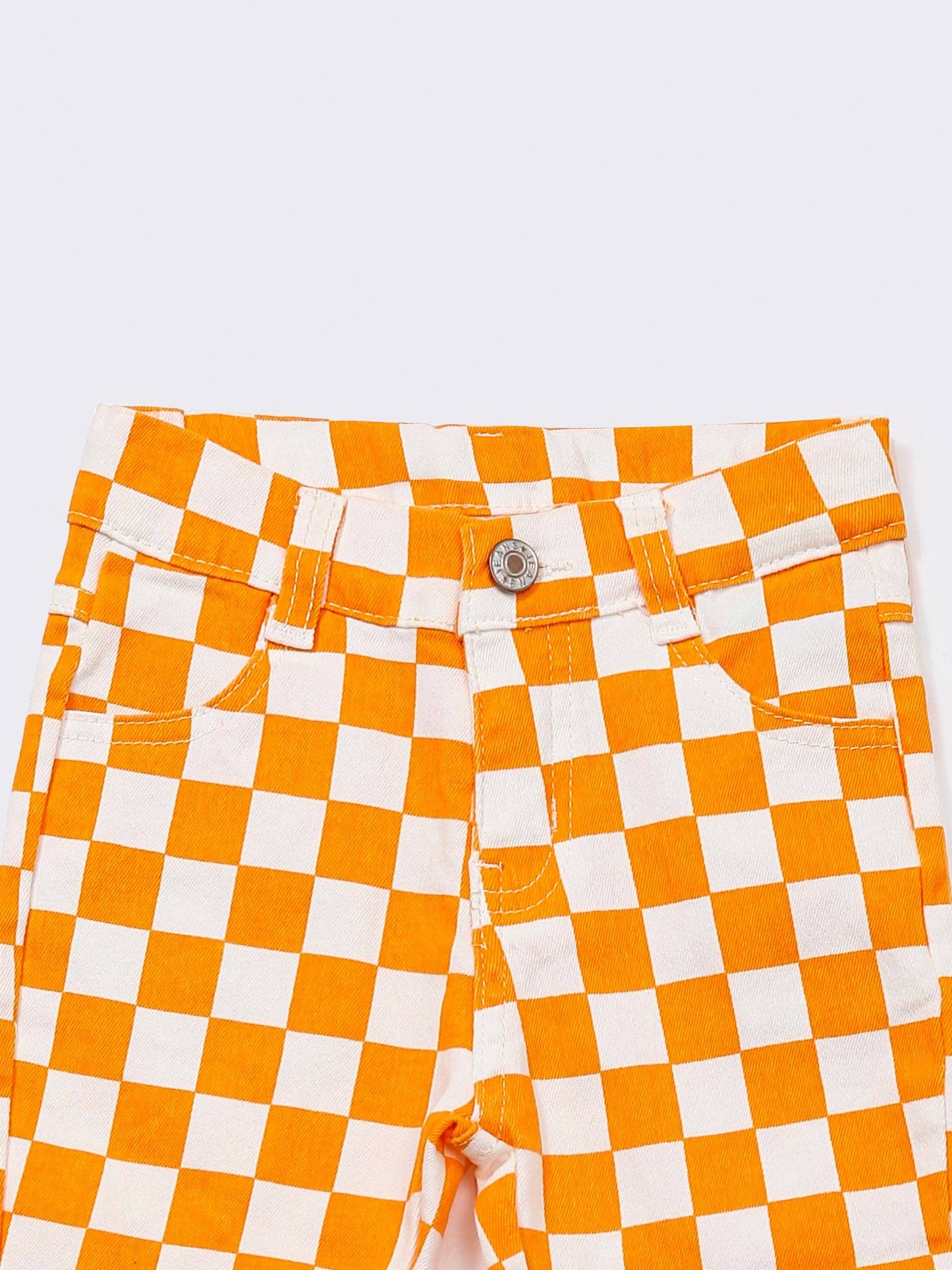 Kids Checkered Print Flare Jeans P0468