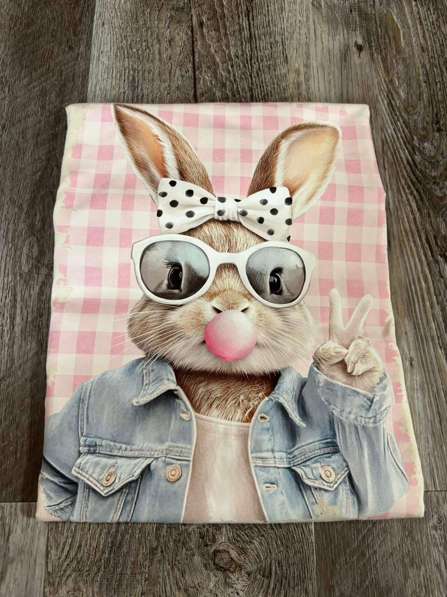 Bunny with Black & White bow on Pink Background - T SHIRT- (Comfort Color & Bella)