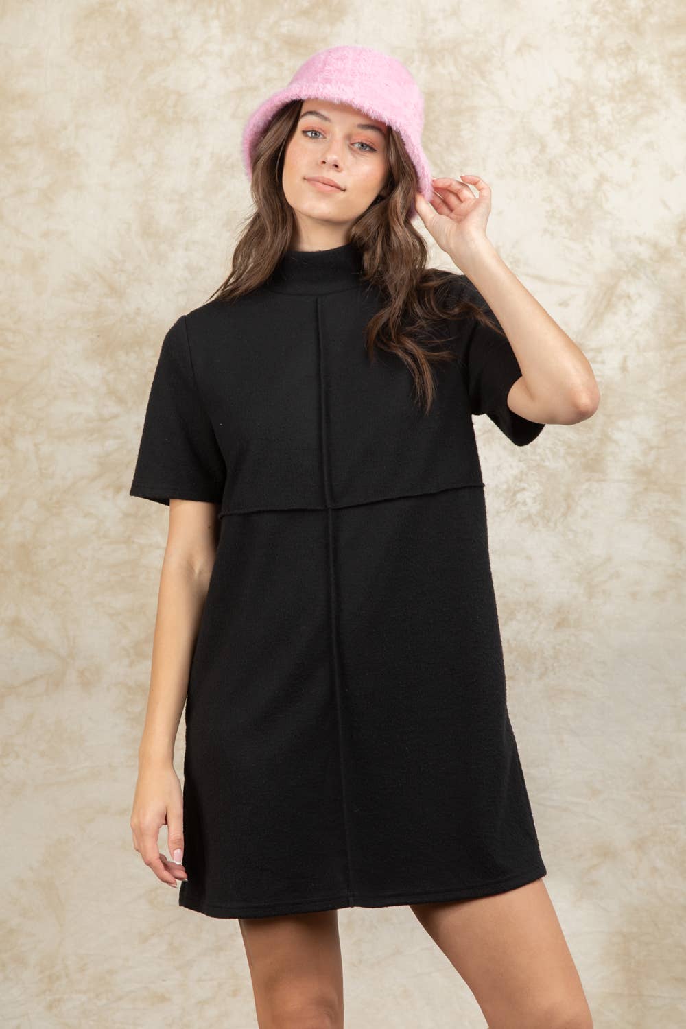 Mock Neck Front Seam Detail Mini Dress ND31008