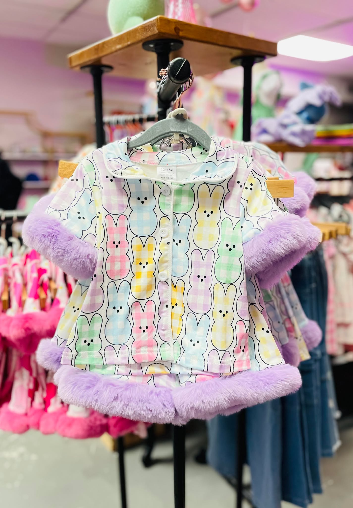 Girls Summer Easter Bunny Peeps with fur Pajamas Set- EBPS3